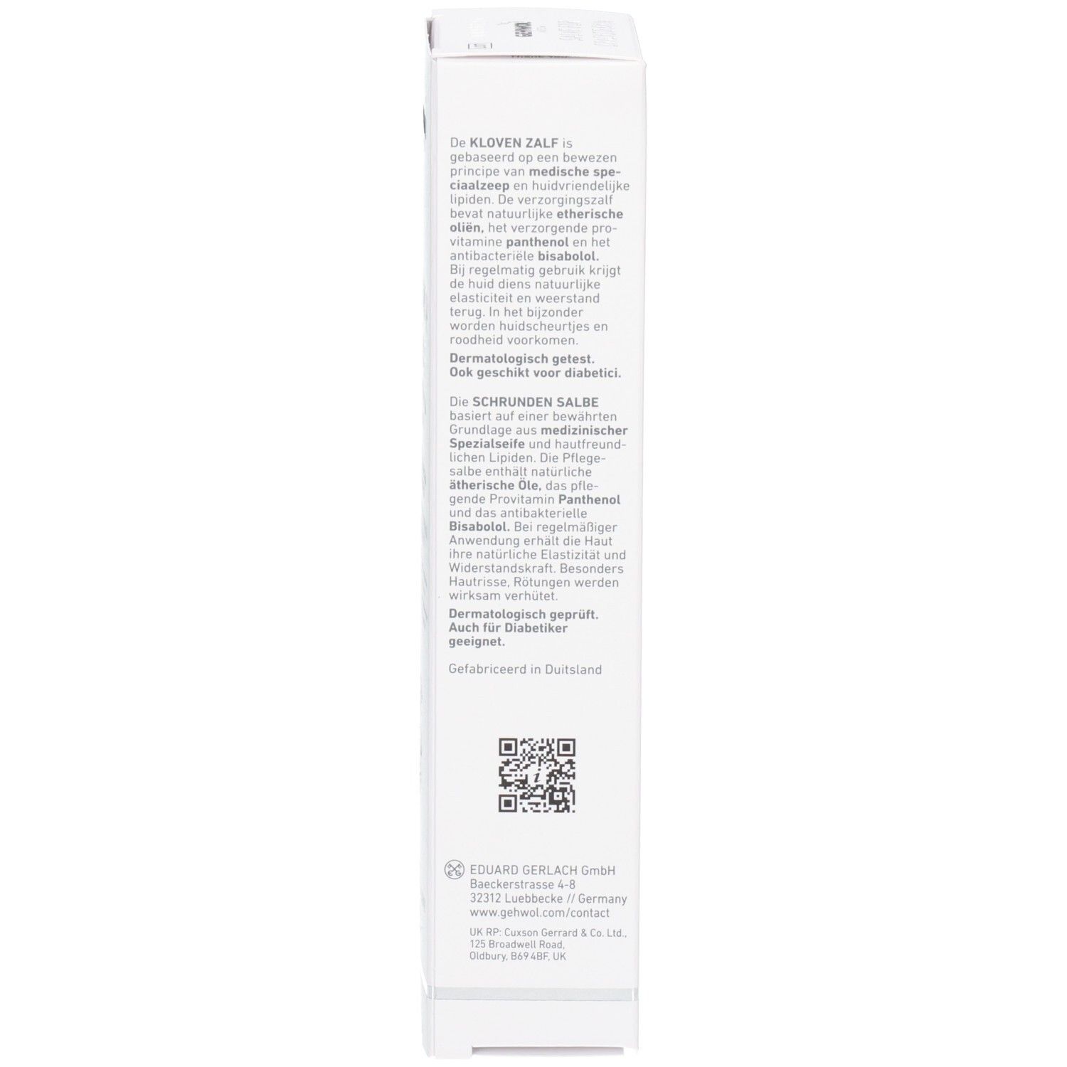 Emballage du produit. Texte en allemand et en néerlandais. Fond blanc. Informations sur le produit.