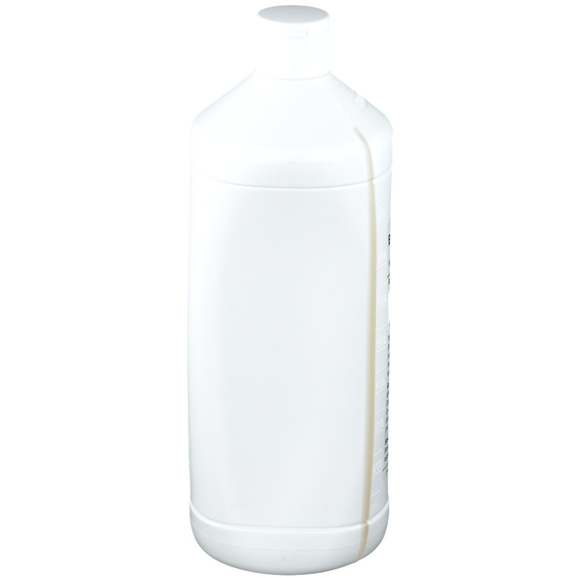 Weiße Flasche mit Schraubverschluss. Keine Beschriftung sichtbar. Glatte, zylindrische Form.