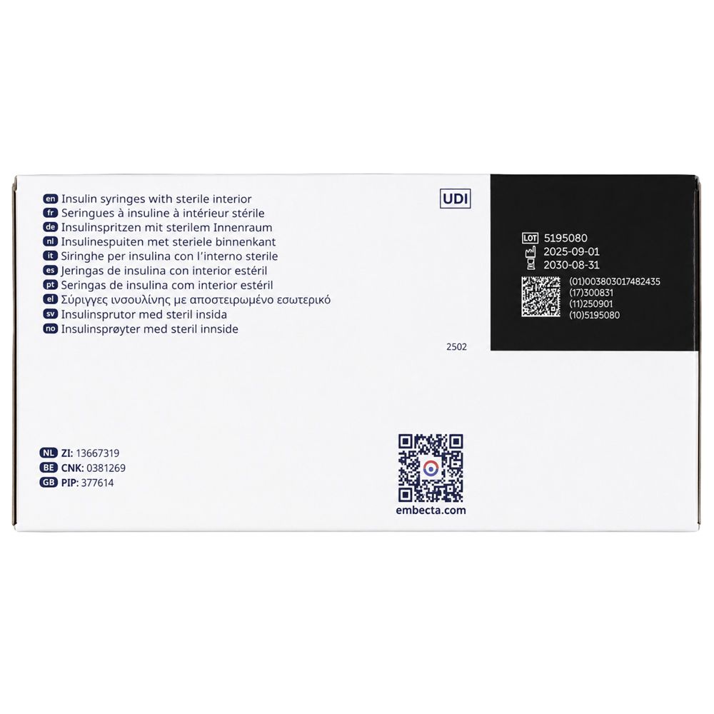 BD Micro-Fine Insulinspritzen, 0,5ml, 29G, 12,7mm. Packung mit 10x10 Spritzen.