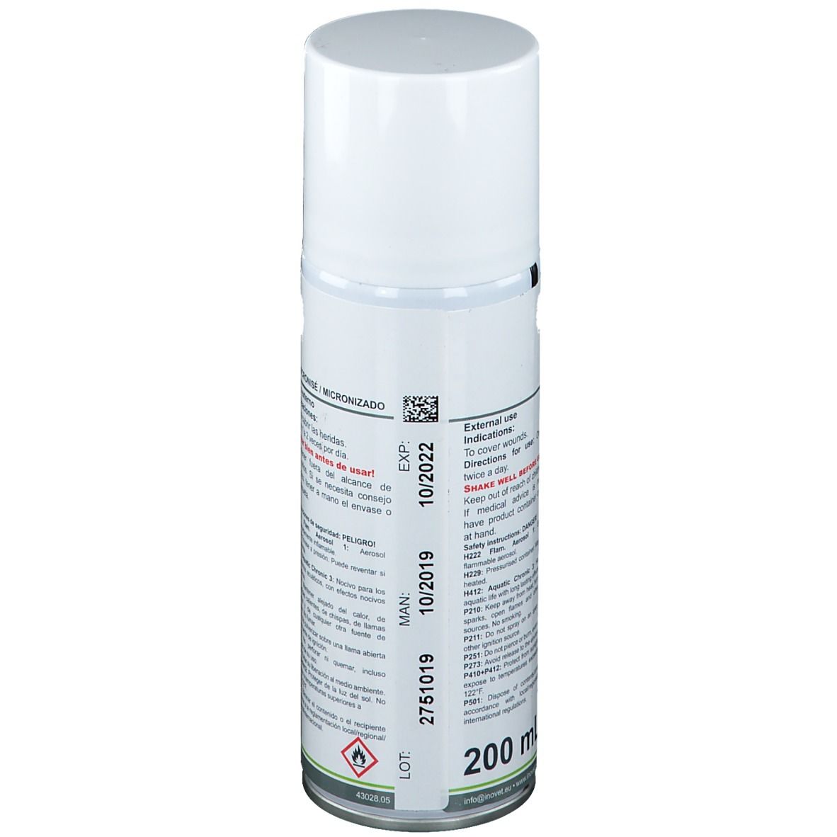 Weißes Spraydose mit weißem Deckel. Aufschrift: ALU SPRAY. Text in mehreren Sprachen. VMD Logo. 200 ml.