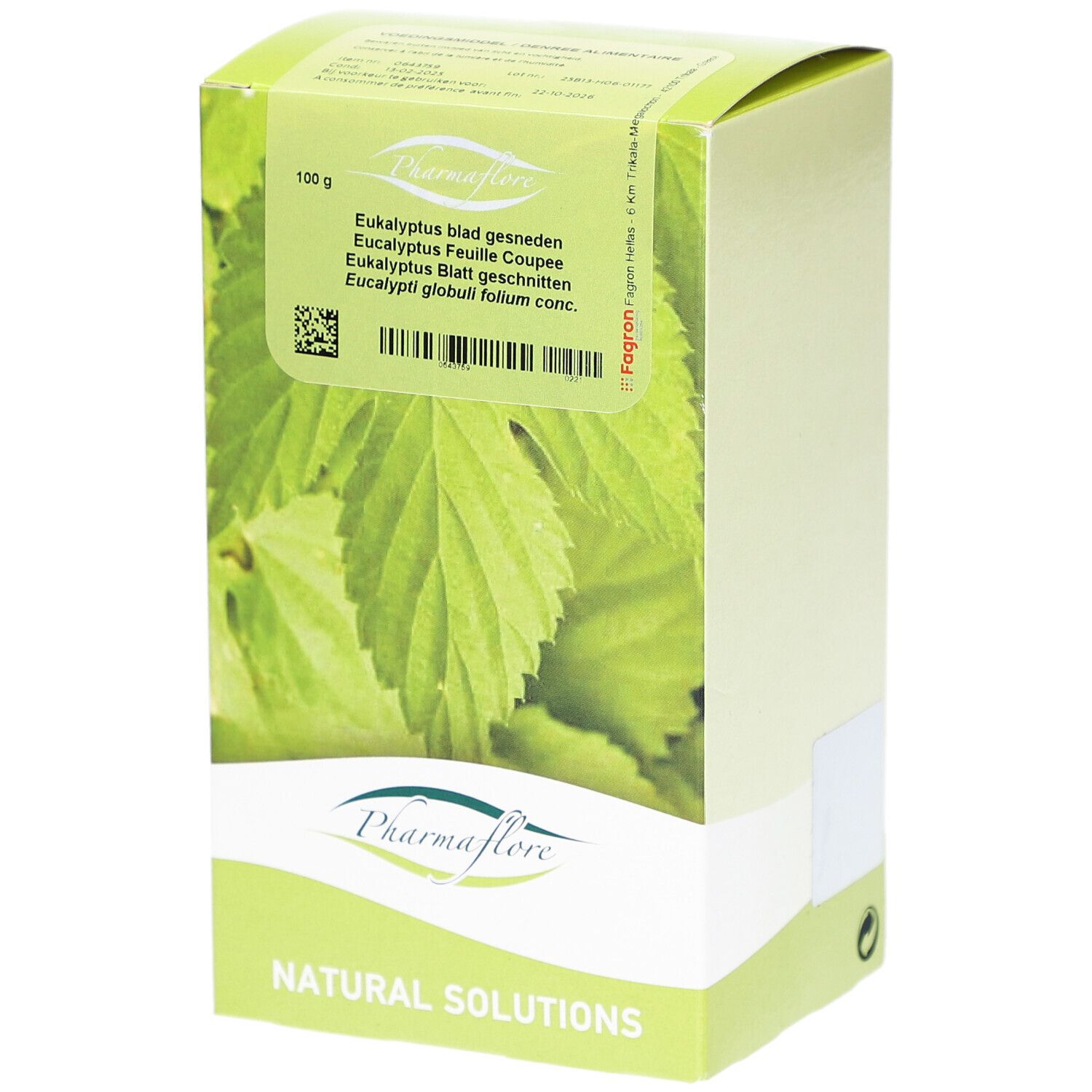 Grüne Schachtel mit Pharmaflore-Logo und Produktbezeichnung. Text in Deutsch, Französisch, Niederländisch. 100g.