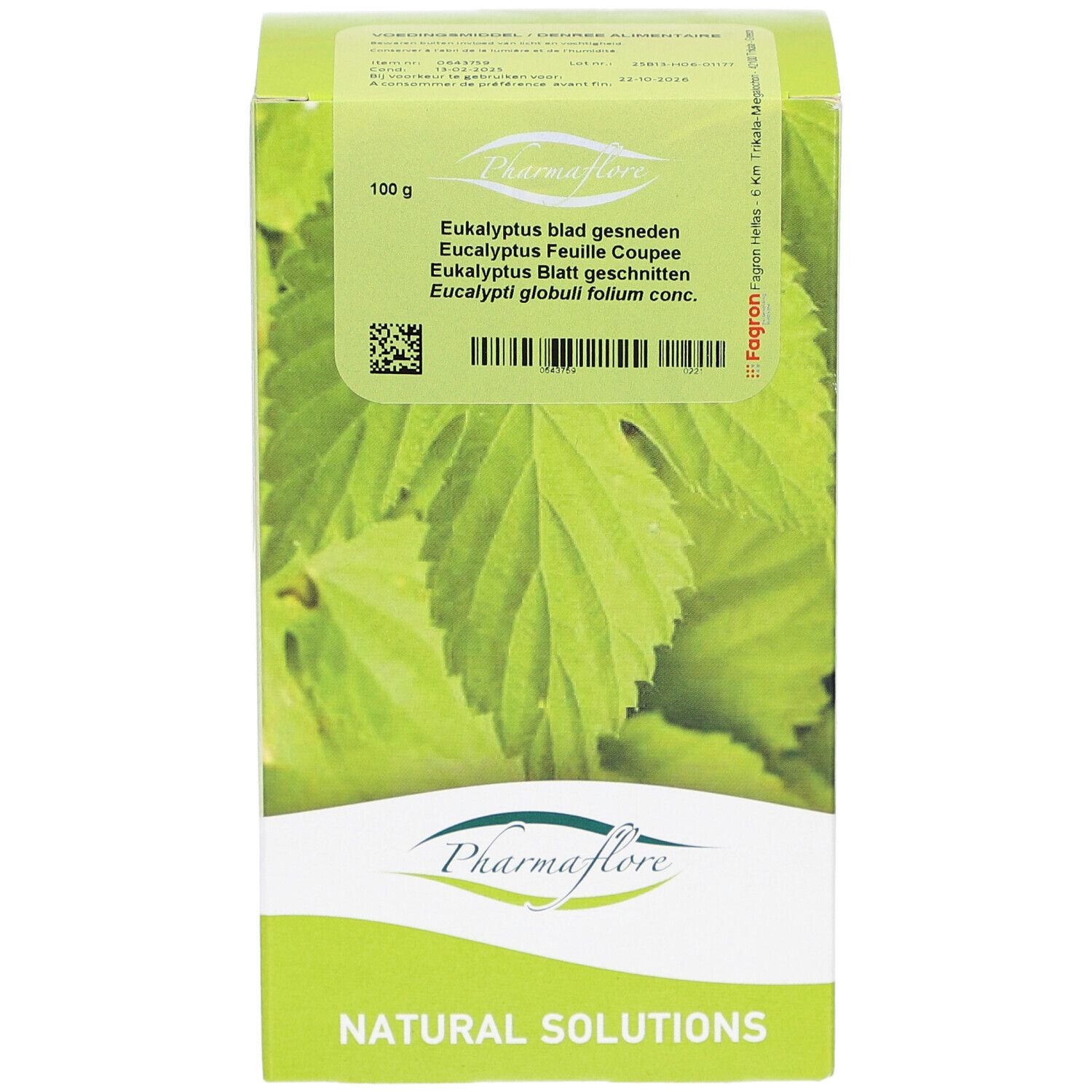 Grüne Schachtel mit Pharmaflore-Logo und Produktbezeichnung. Text in Deutsch, Französisch, Niederländisch. 100g.