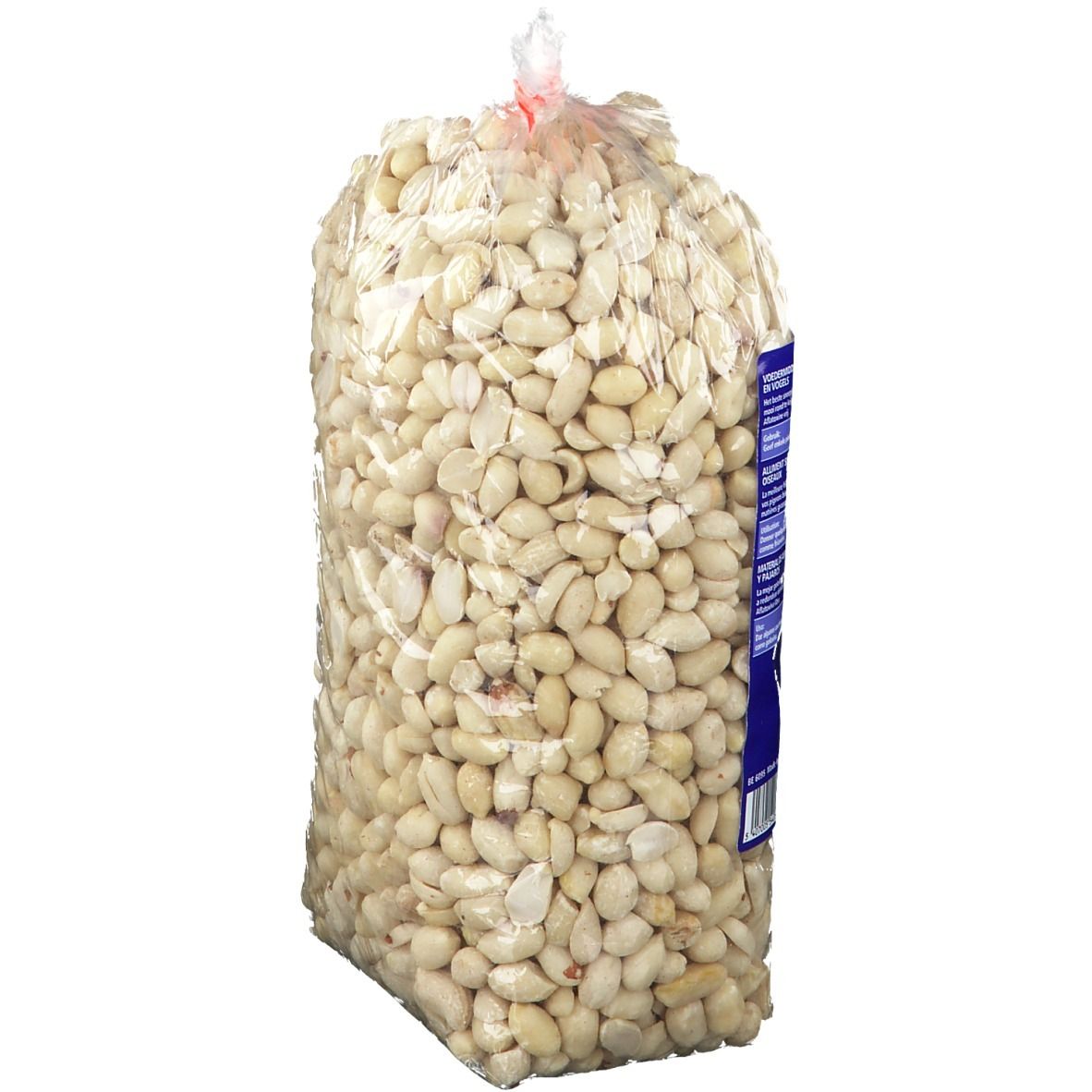 Sac transparent de Pionas Pindas Pigeons. Contient des cacahuètes blanches. Inscription visible: Belgavet Seiffert Antwerpen.