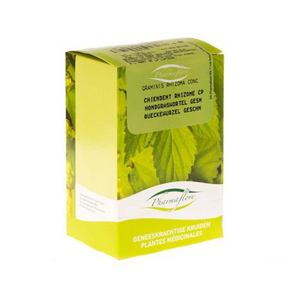 Boîte verte avec logo Pharmaflore. Nom du produit en plusieurs langues. 'Geneeskrachtige kruiden' visible.