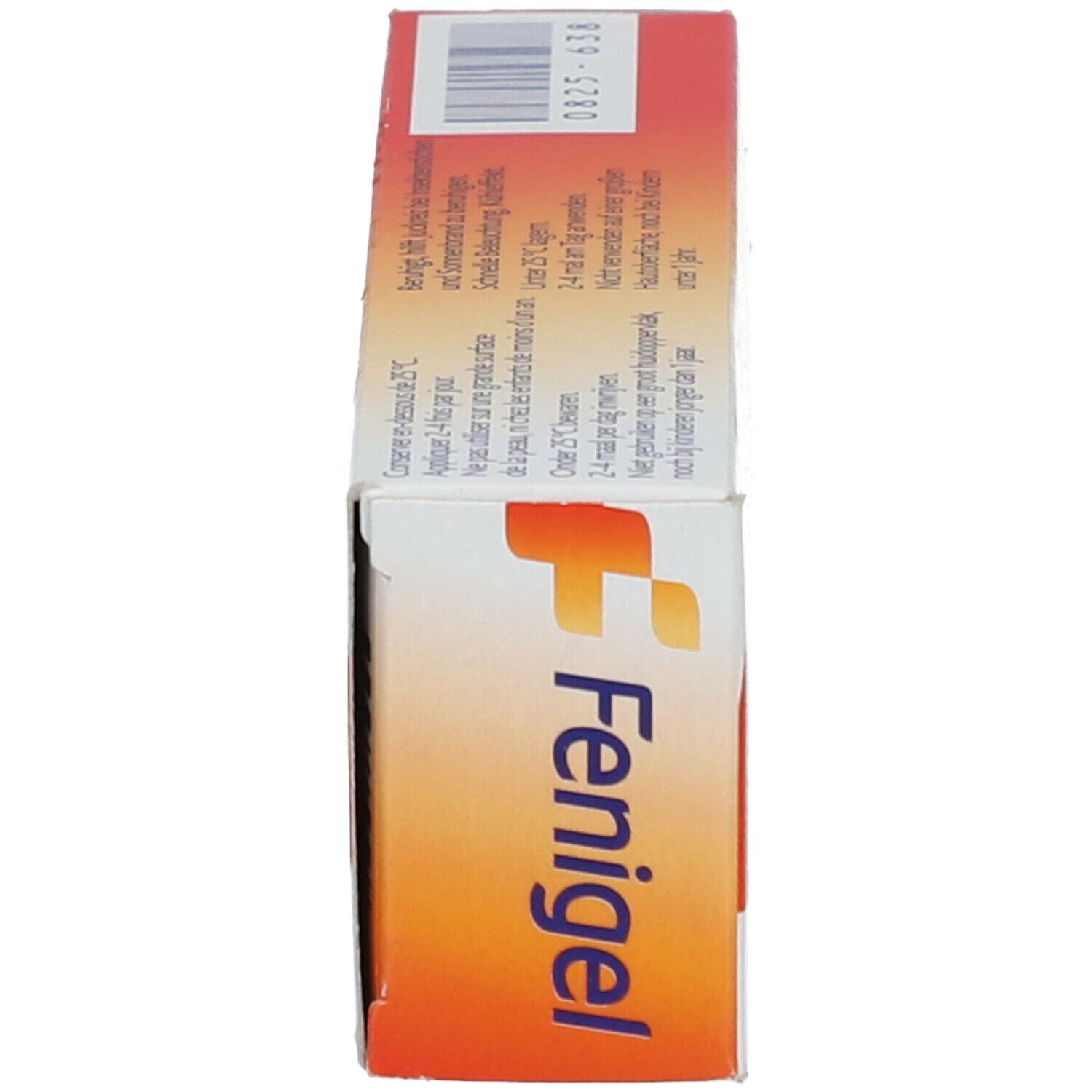 Schachtel Fenigel. Orange-weißes Design. Text und Informationen.