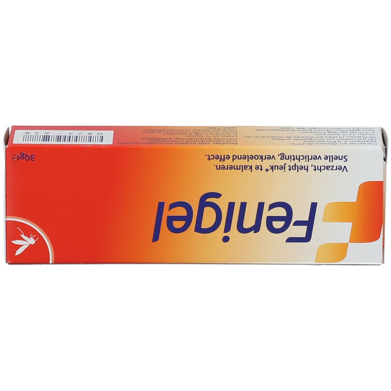 Seite der Schachtel Fenigel. Text und Informationen.