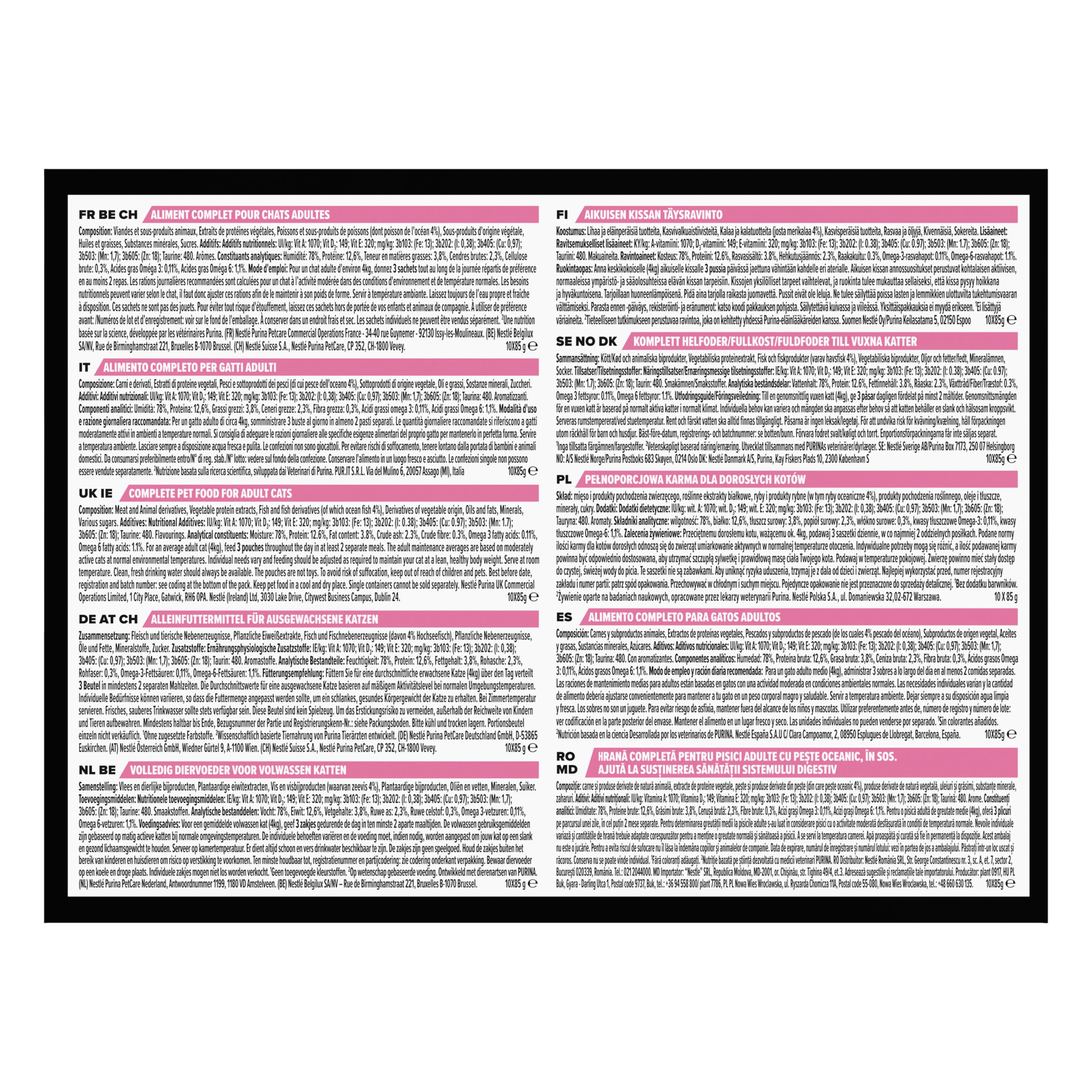 Purina Pro Plan Adult Delicate Digestion. Aliment pour chat. Image d'un chat. 10 x 85g. En sauce.