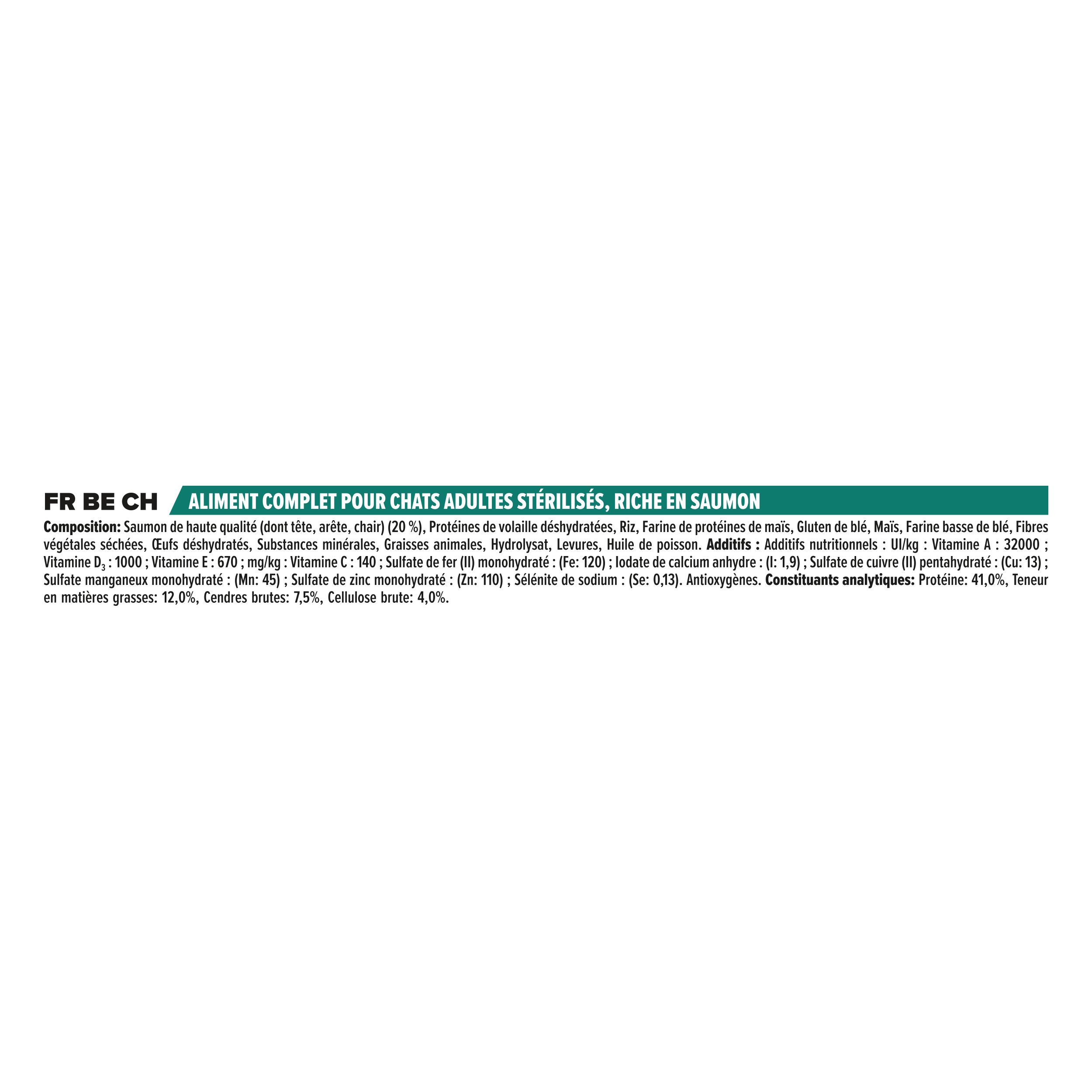 Composition et analyse de Purina Pro Plan. Texte en français.