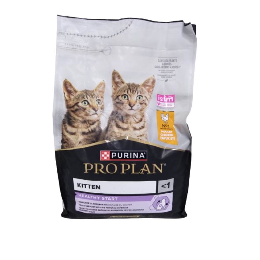Sac de nourriture pour chatons. Deux chatons sur le devant. Marque : Purina Pro Plan Kitten Healthy Start.