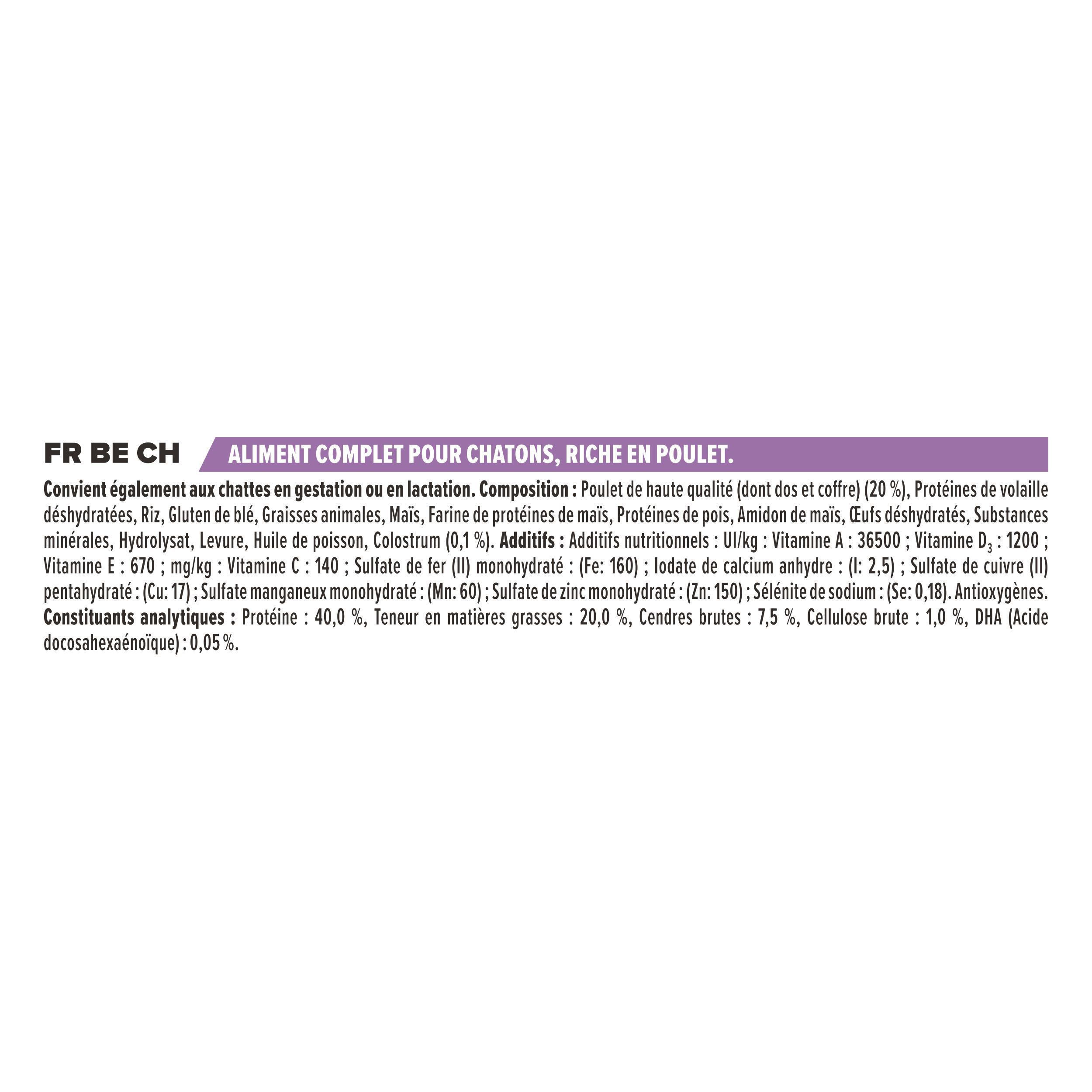 Sac de nourriture pour chatons. Deux chatons sur le devant. Marque : Purina Pro Plan Kitten Healthy Start.
