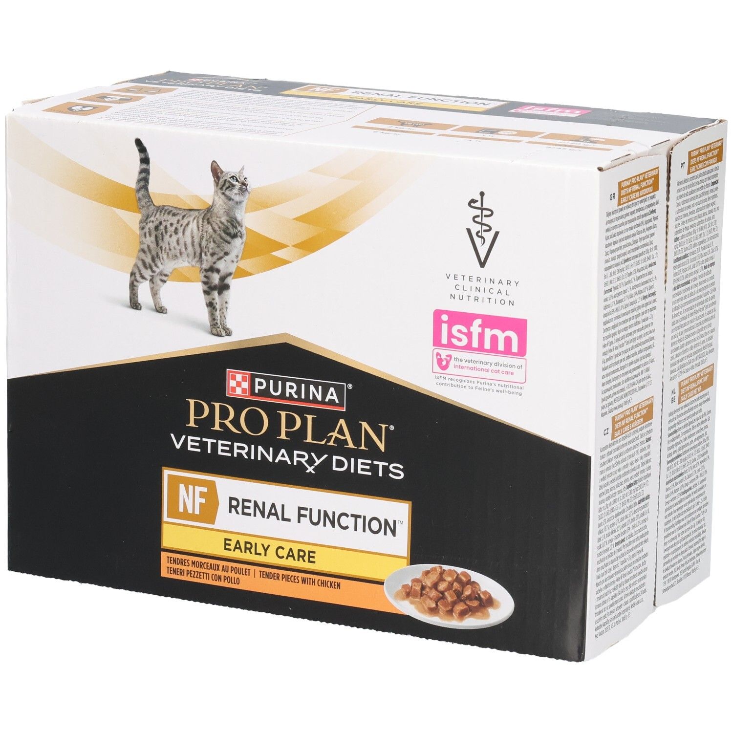 Karton mit Katzenfutter. Marke: Purina Pro Plan Veterinary Diets. Aufdruck: NF Renal Function Early Care.