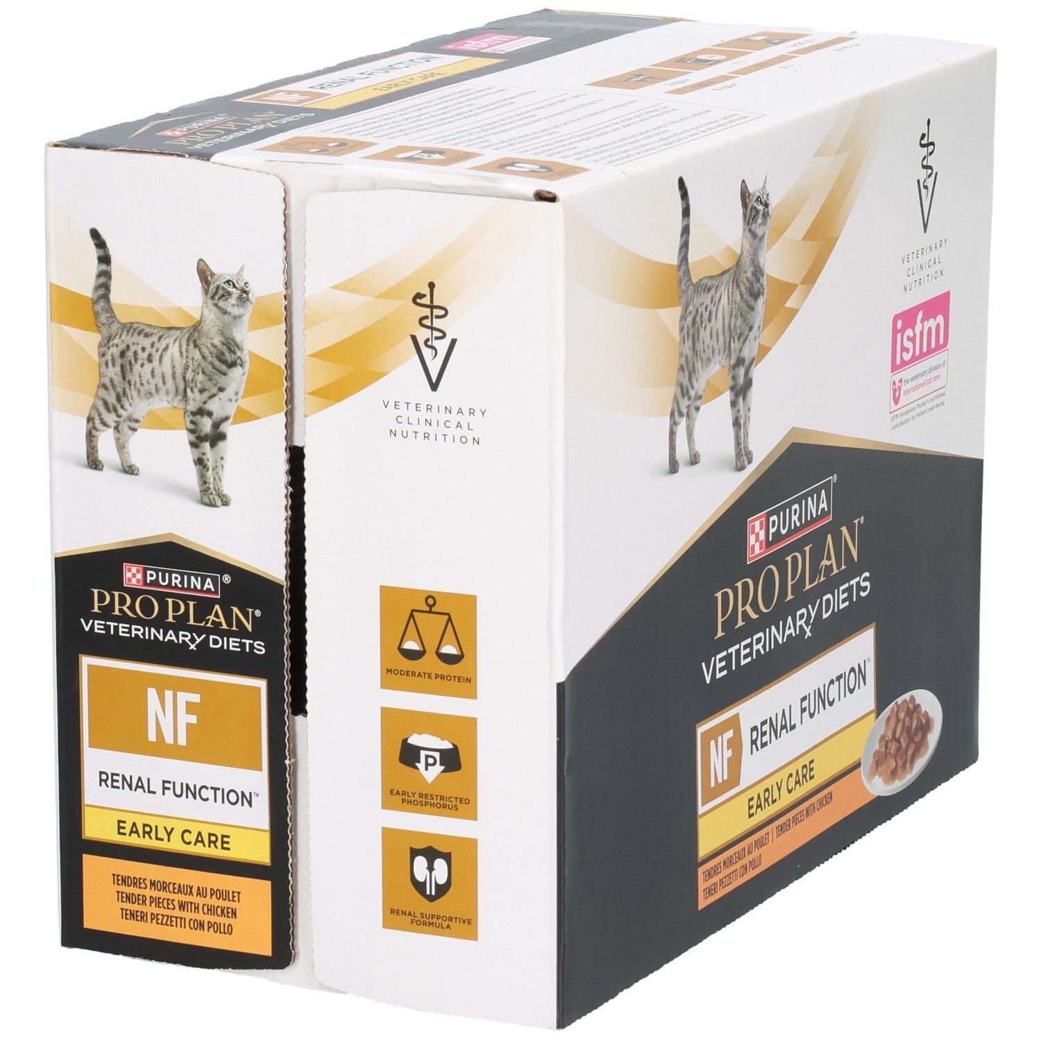 Karton mit Katzenfutter. Marke: Purina Pro Plan Veterinary Diets. Aufdruck: NF Renal Function Early Care.