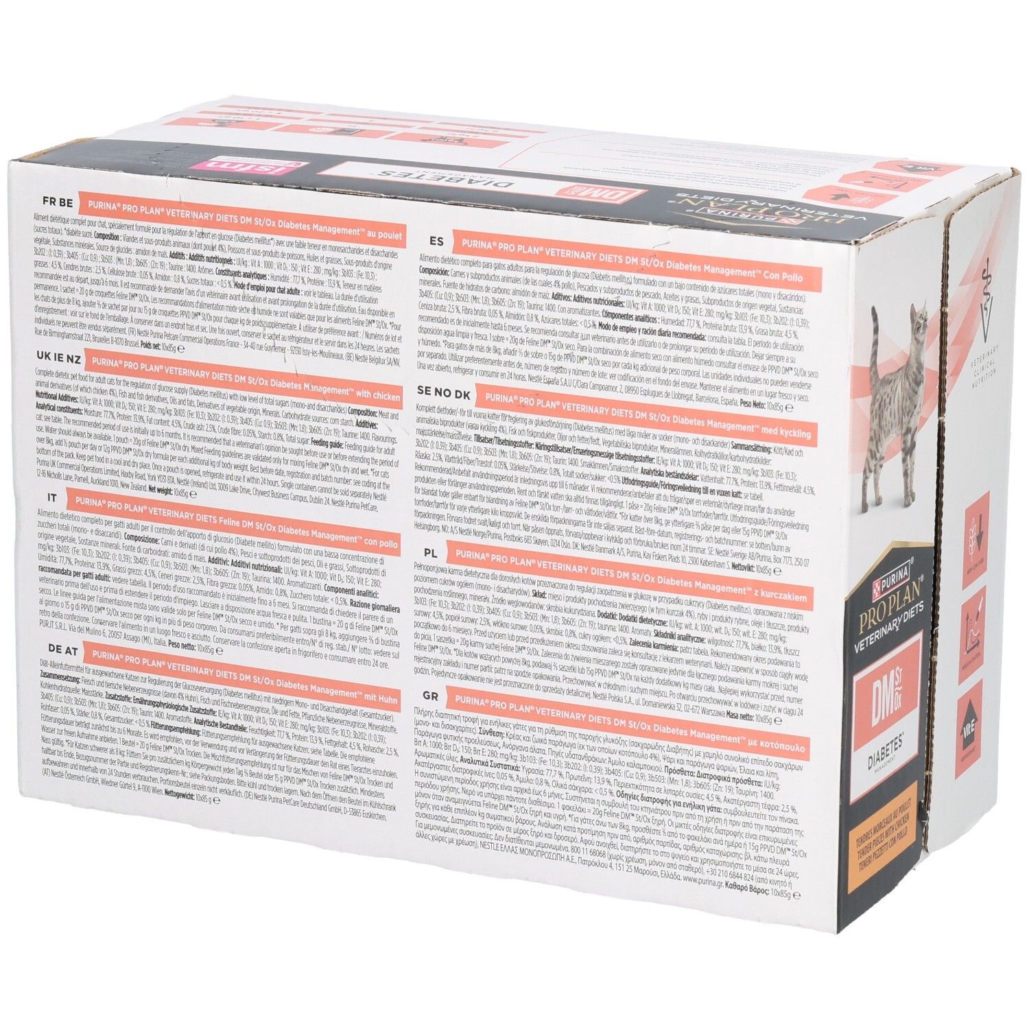 Rückseite der Verpackung von PRO PLAN® VETERINARY DIETS Feline DM St/Ox Diabetes Management.