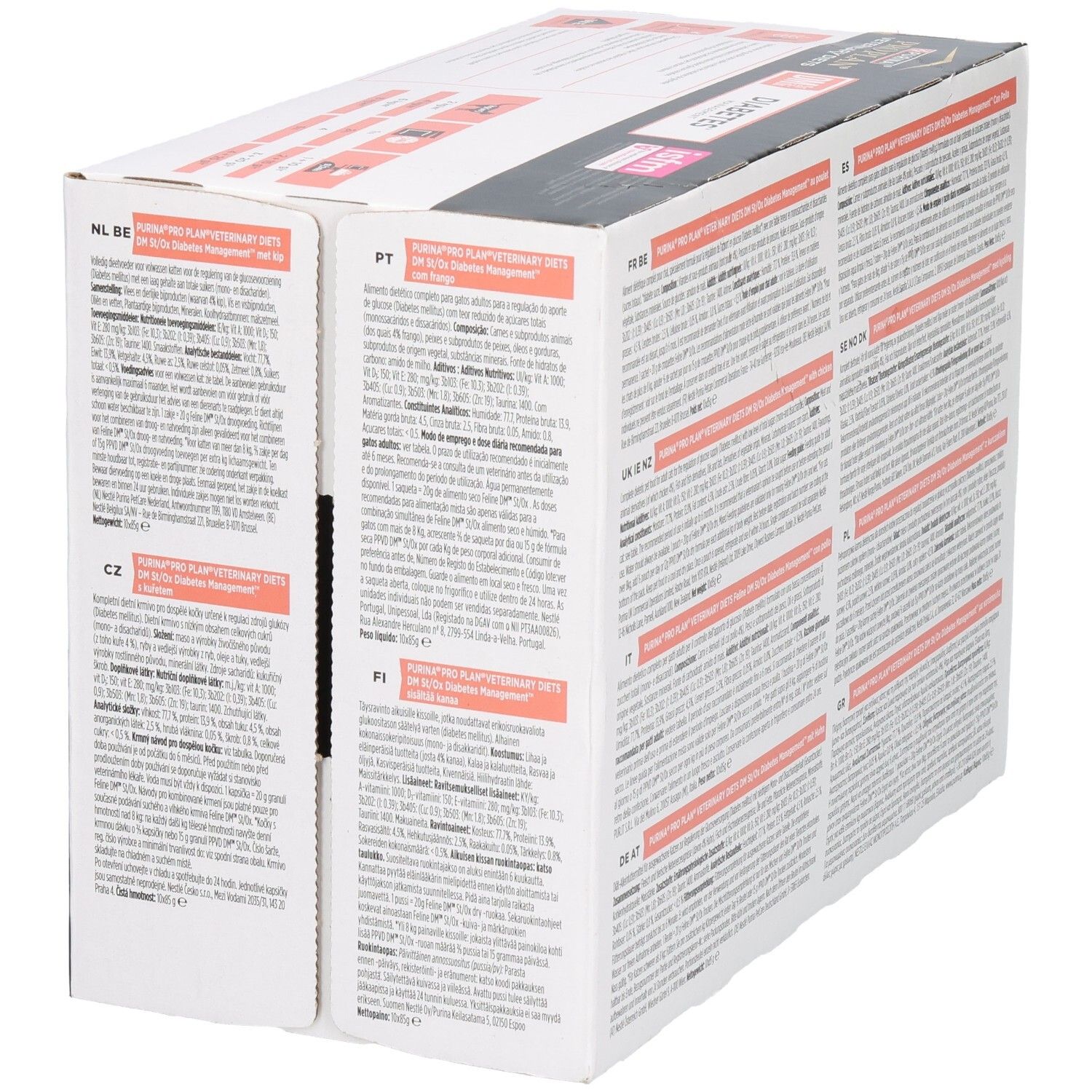Rückseite der Verpackung von PRO PLAN® VETERINARY DIETS Feline DM St/Ox Diabetes Management.