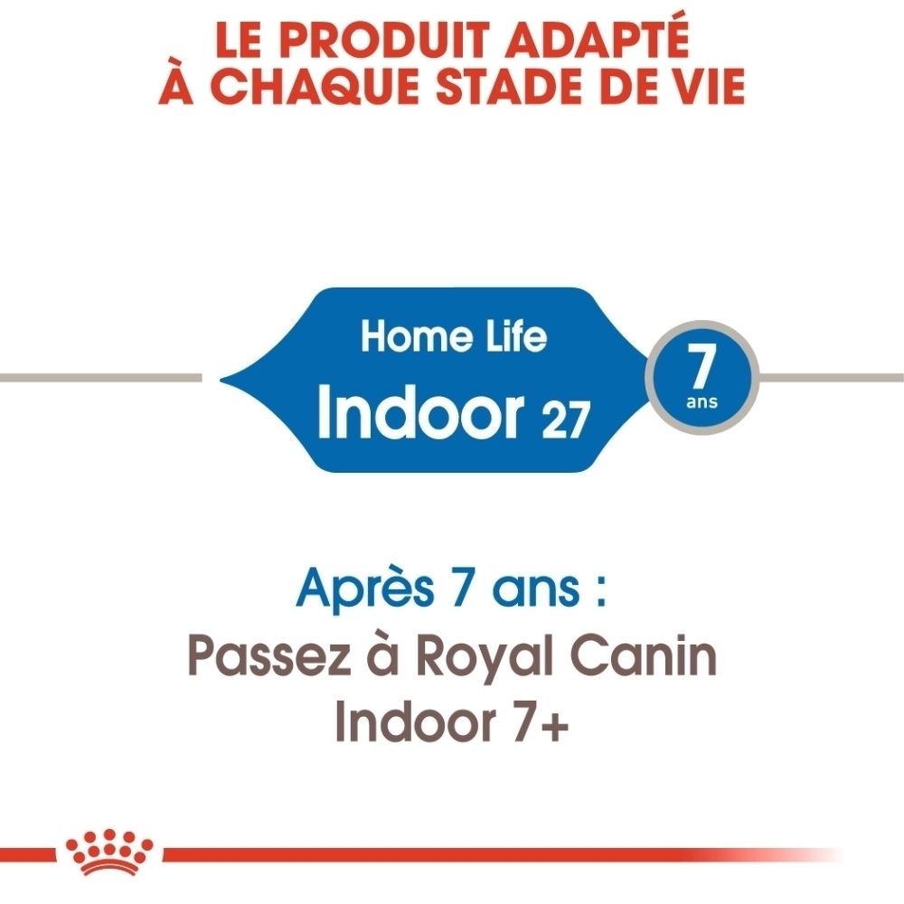 Produktetikett für 'Home Life Indoor 27', für Katzen ab 7 Jahren.