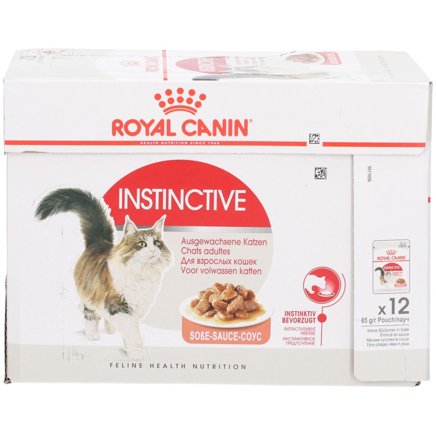 Royal Canin Instinctive Multipack für ausgewachsene Katzen, 12 x 85g Pouch, Vorderansicht.