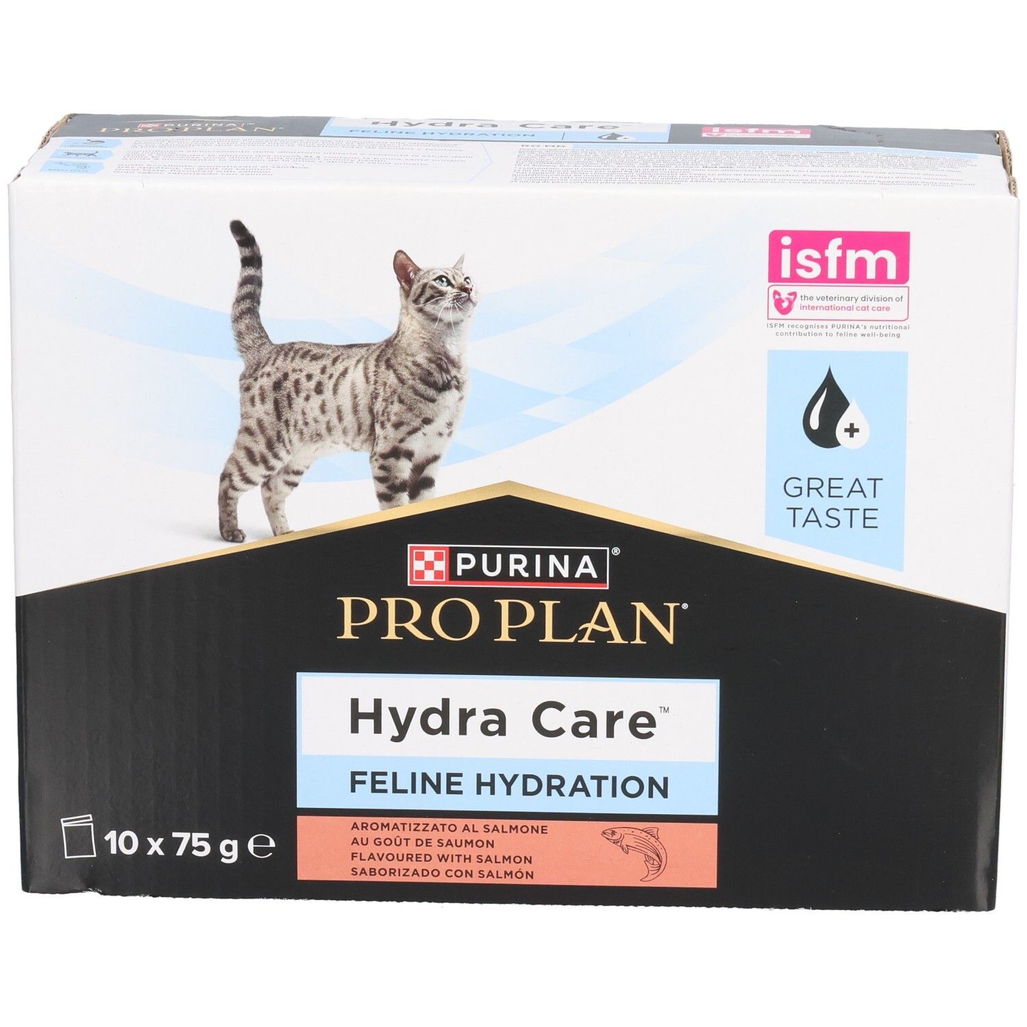 PRO PLAN Hydra Care Karton. 10 Beutel à 75g. Katze, Logo und Produktinformationen.