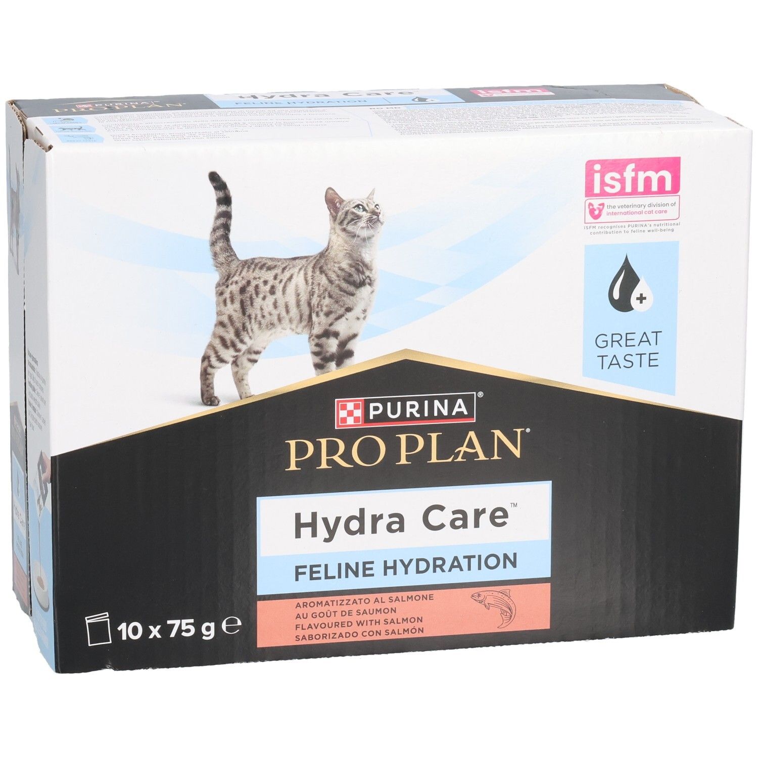 PRO PLAN Hydra Care Karton. 10 Beutel à 75g. Katze, Logo und Produktinformationen.