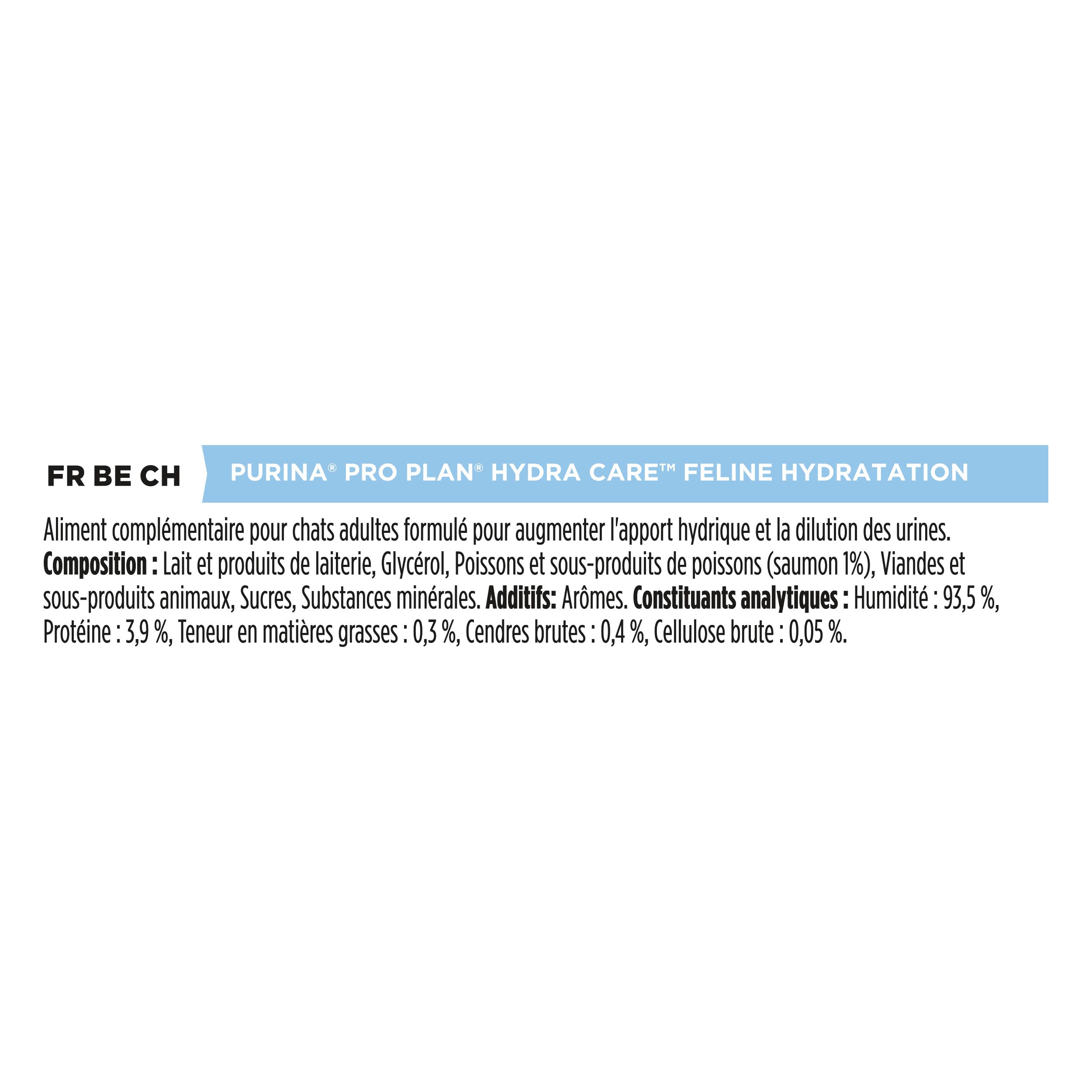 Boîte PRO PLAN Hydra Care, 10 sachets de 75g. Chat, logo et informations.