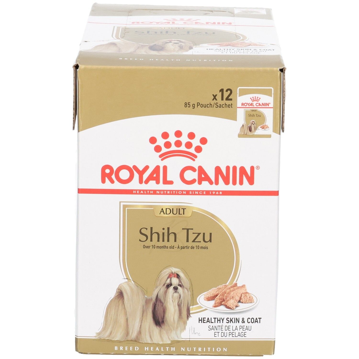 Royal Canin Shih Tzu Adult: Fütterungsempfehlung und Hinweise auf der Verpackung.
