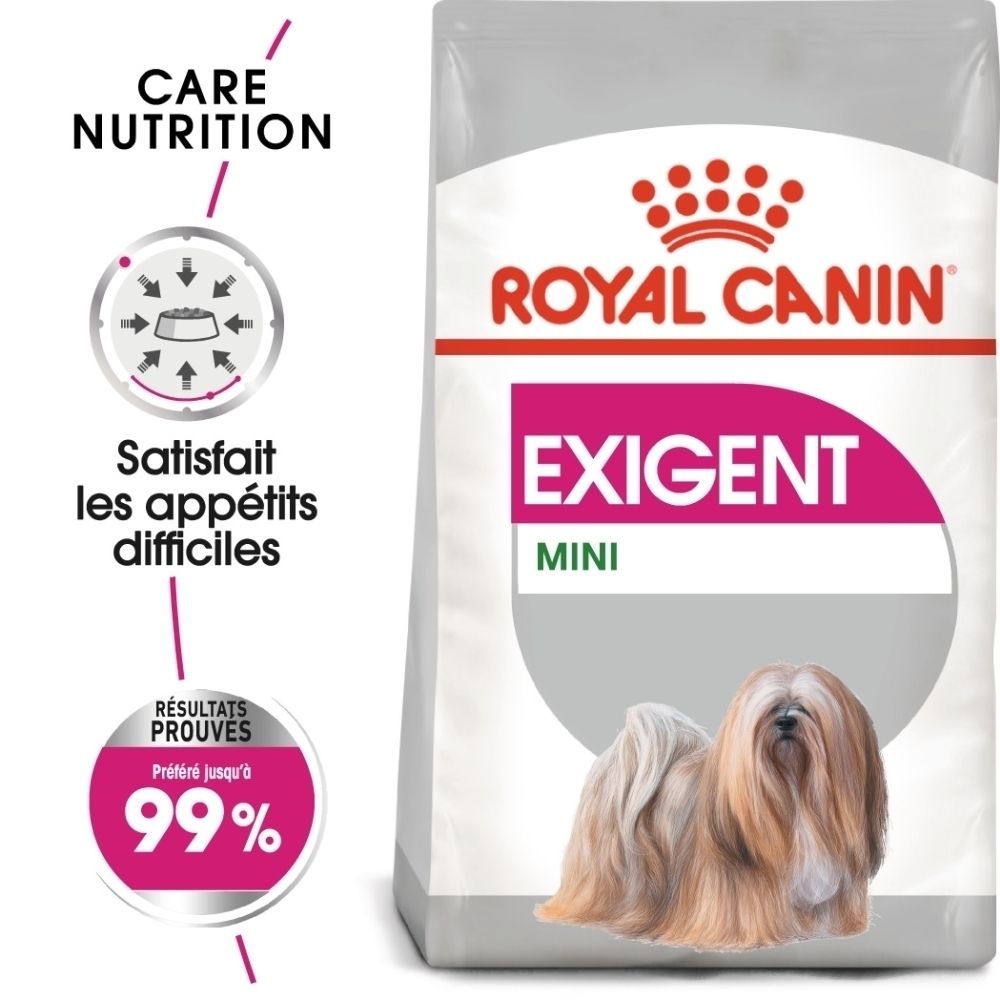 Royal Canin Exigent Mini Hundefutter-Beutel mit Hundebild und Produktinformationen.