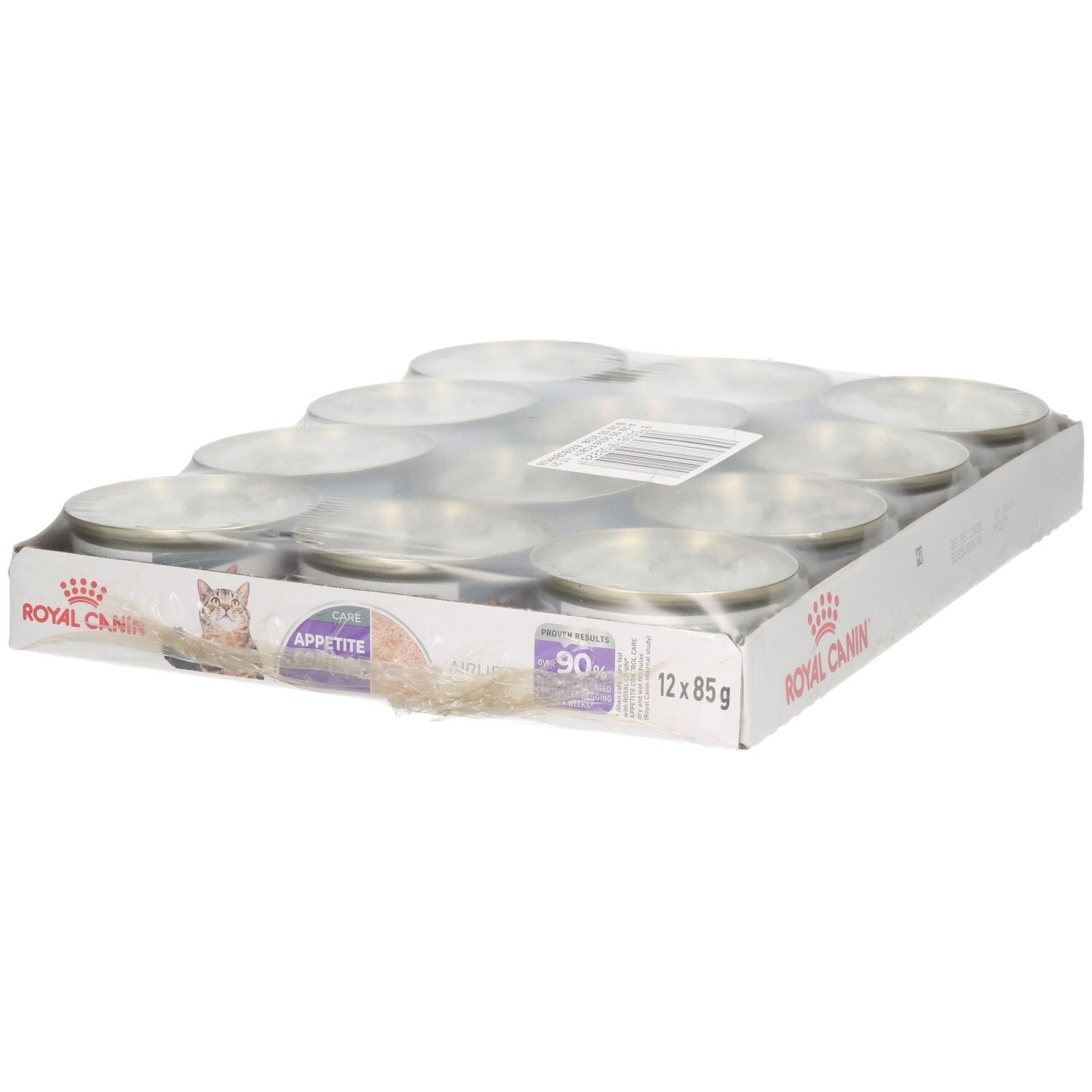 Zwölf Dosen Royal Canin FCN Appetite Control Mousse im Karton.