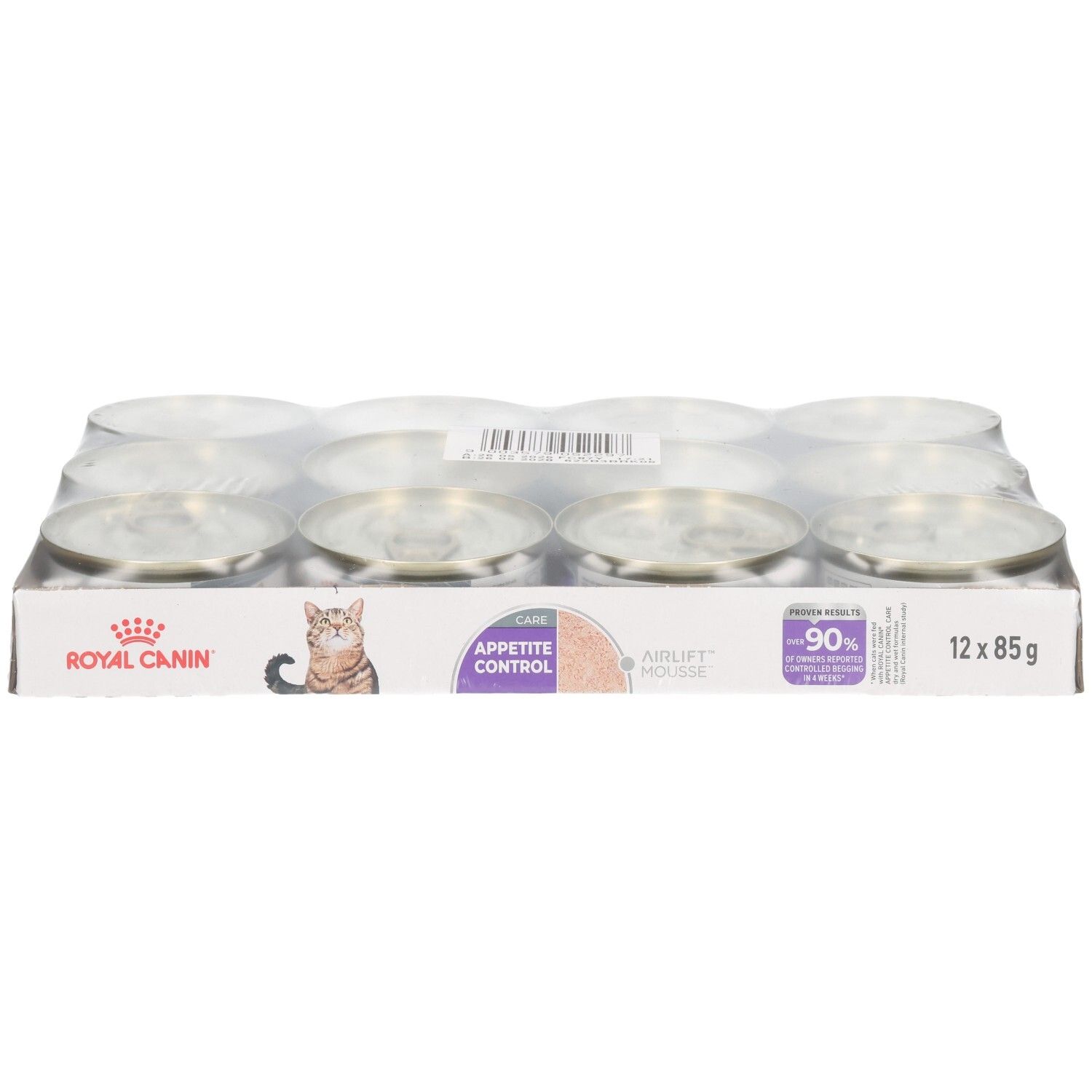 Zwölf Dosen Royal Canin FCN Appetite Control Mousse im Karton.