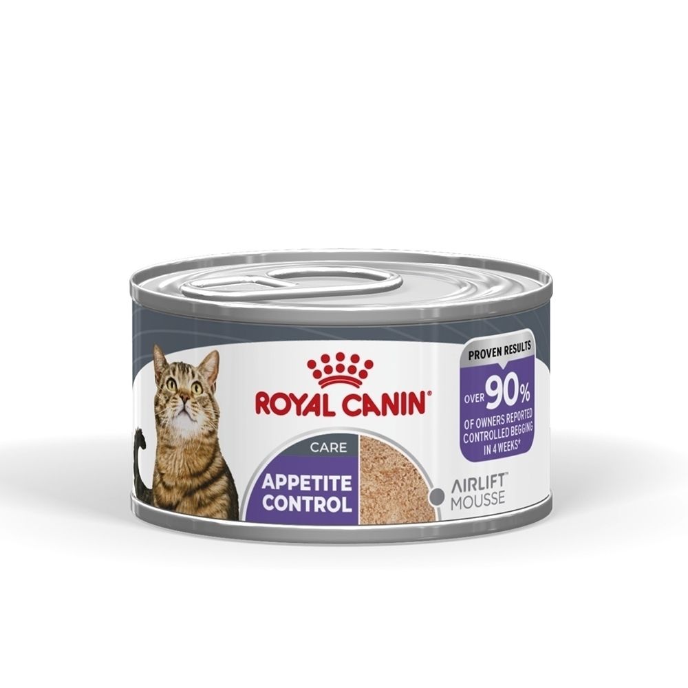 Royal Canin Appetite Control Katzenfutterdose mit Bild einer Katze und Text 'Appetite Control'.