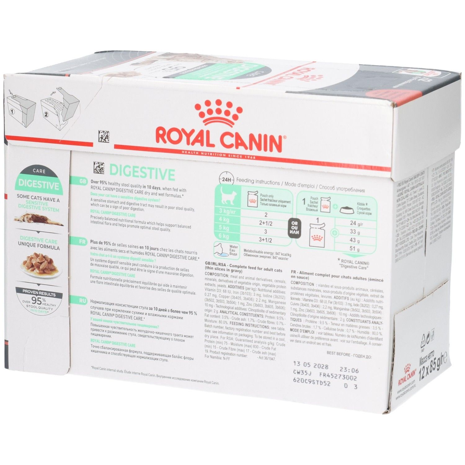 Royal Canin Digestive Care Futterbox mit 12 Beuteln à 85g.