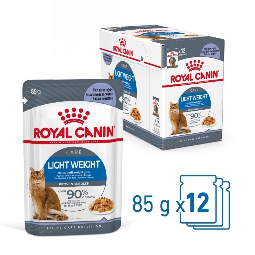 Royal Canin Light Weight Katzenfutter Beutel und Karton, 85g pro Beutel, 12er Pack.