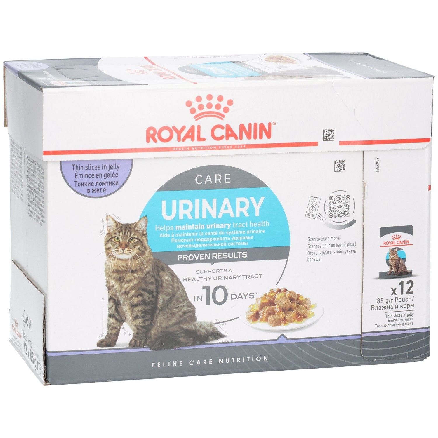 Royal Canin Urinary Care Katzenfutter-Box, 12x 85g Beutel, mit Fokus auf Produktabbildung und Markenschriftzug.