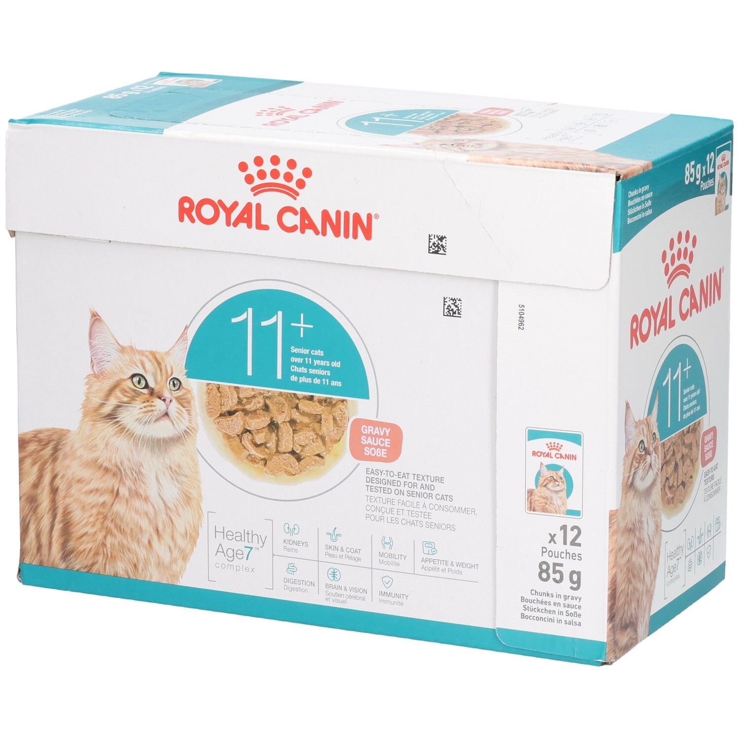 Royal Canin 11+ Katzennahrung, 12x85g Beutel, für Seniorkatzen über 11 Jahre.