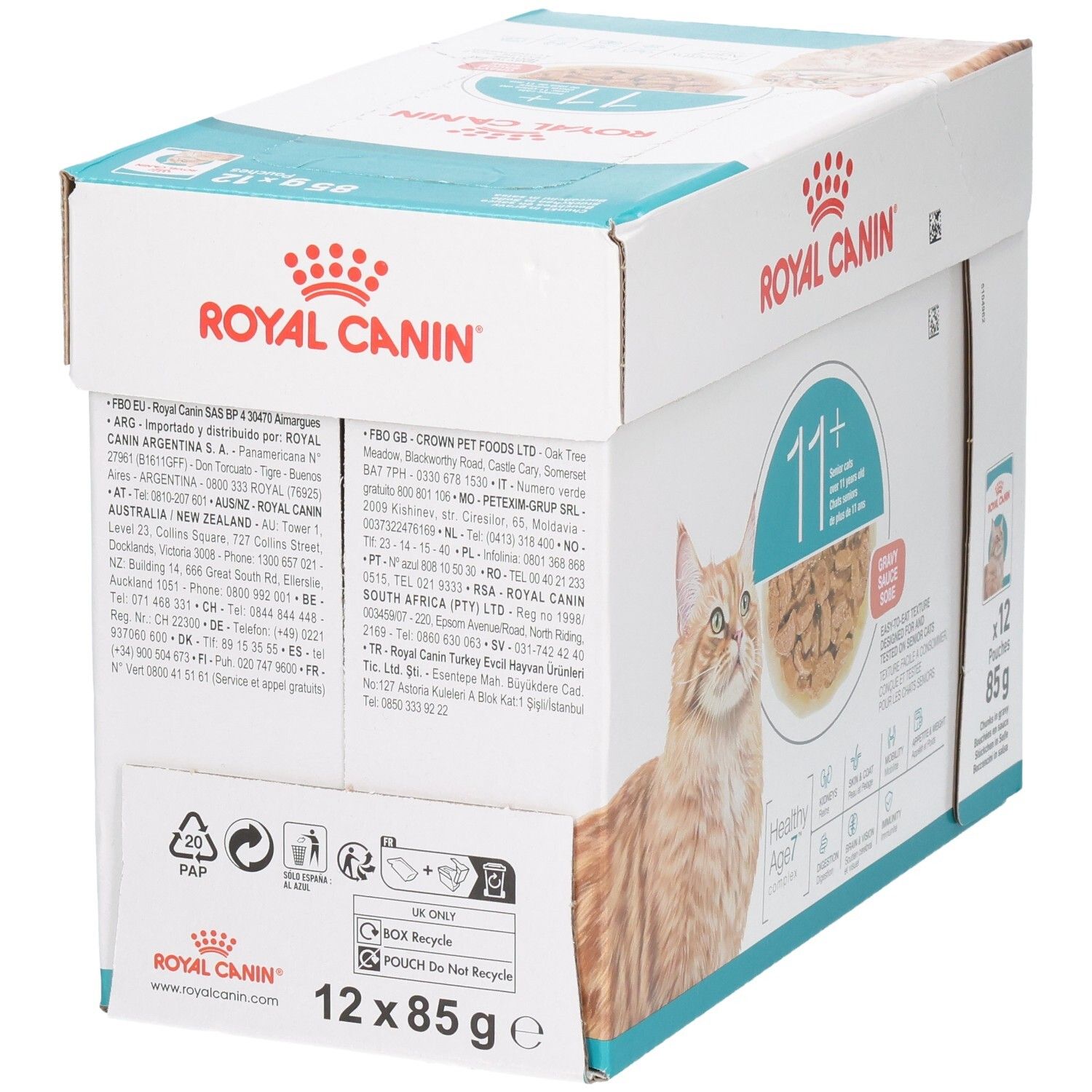 Royal Canin 11+ Katzennahrung, 12x85g Beutel, für Seniorkatzen über 11 Jahre.