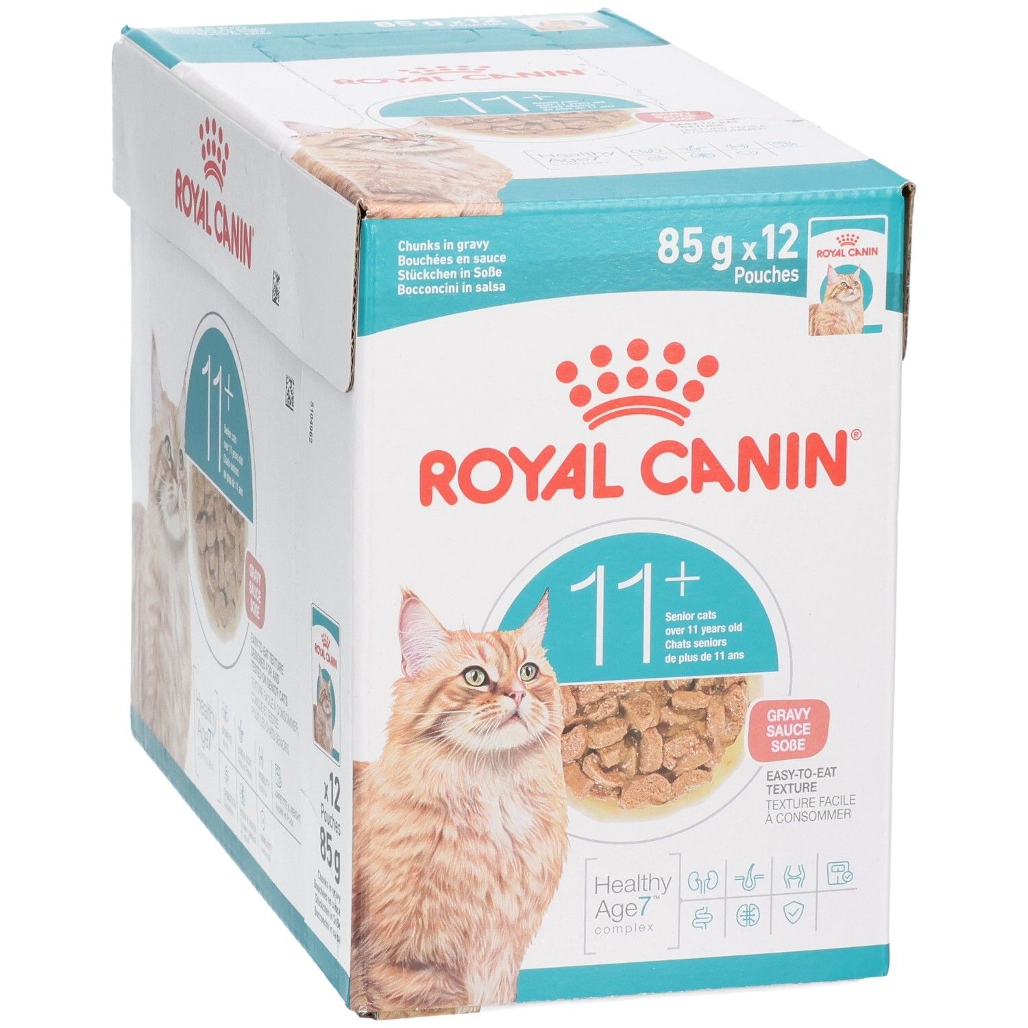 Royal Canin 11+ Katzennahrung, 12x85g Beutel, für Seniorkatzen über 11 Jahre.