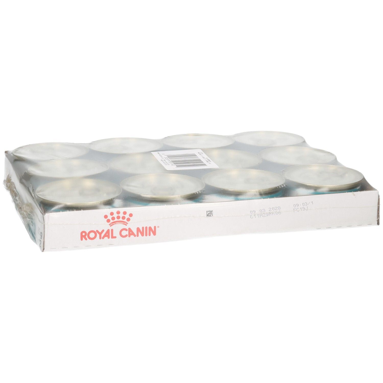 Verpackung mit 12 Dosen Royal Canin Katzenfutter, 85g pro Dose.