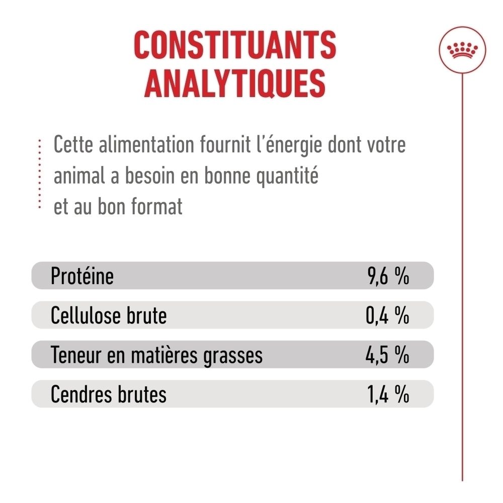 Nourriture Royal Canin 15+, sachet de 85g avec morceaux en sauce.