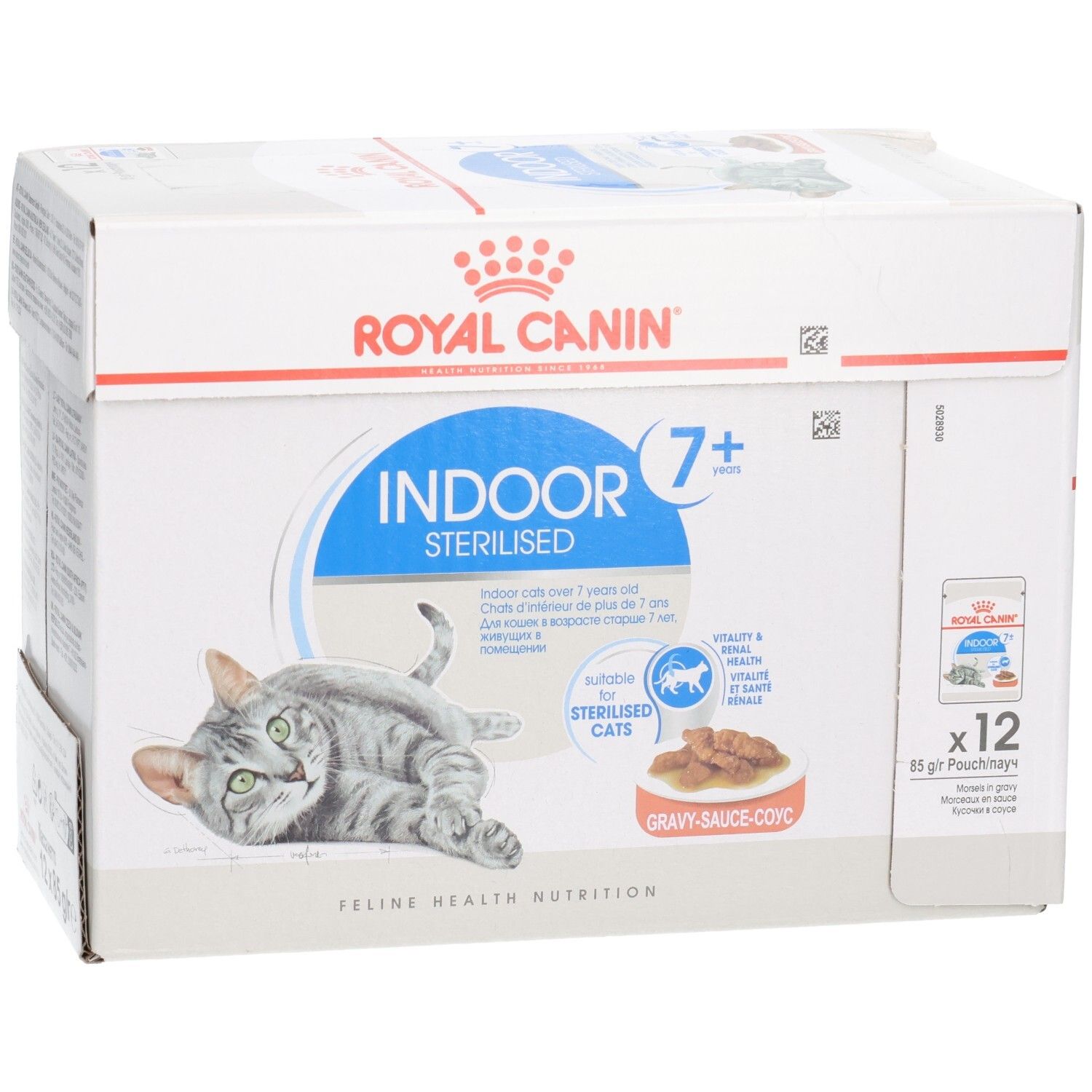 Royal Canin Indoor 7+ Sterilised Katzenfutter-Packung, Ansicht von vorne.