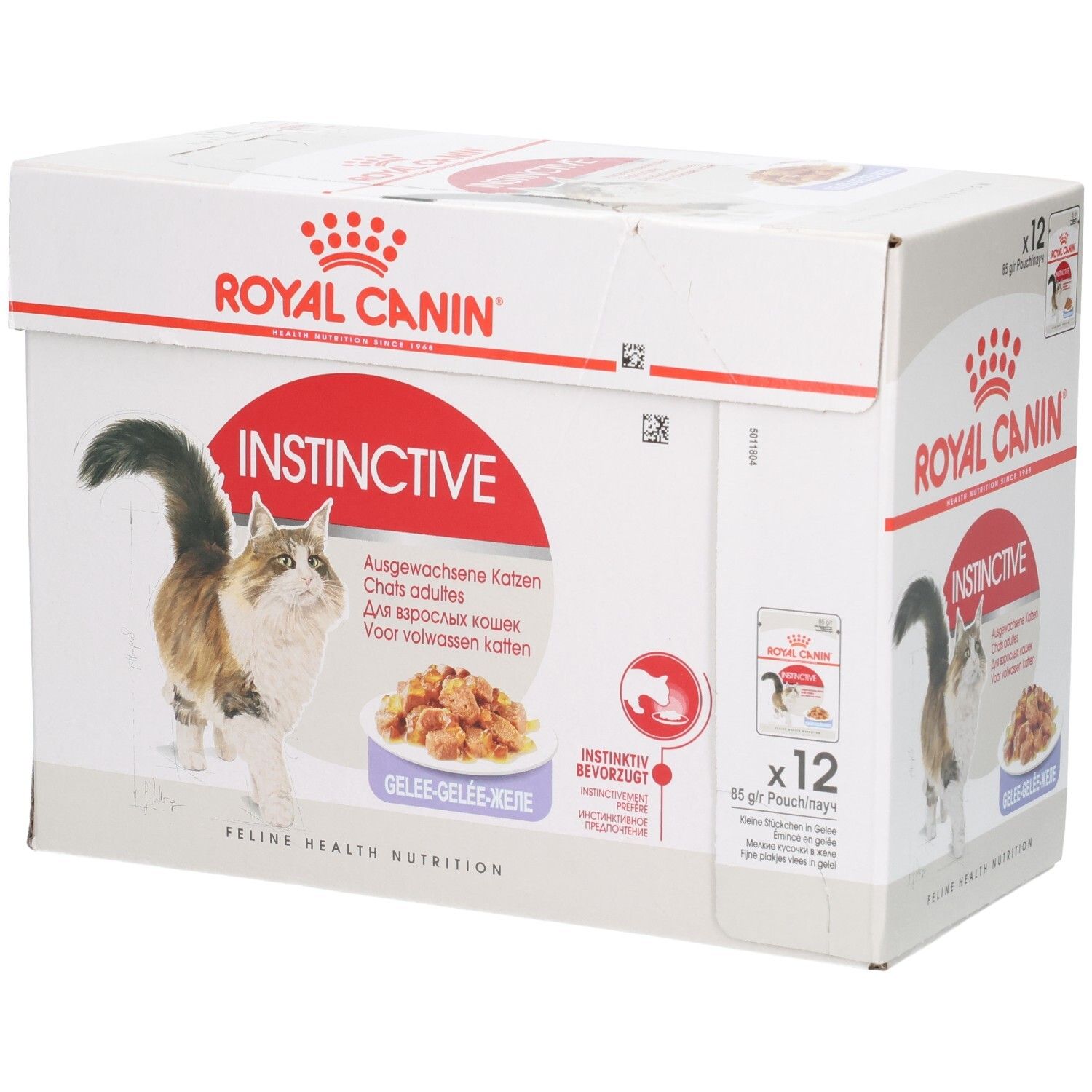 Royal Canin Instinctive Multipack: Karton mit 12 x 85g Beuteln für ausgewachsene Katzen.