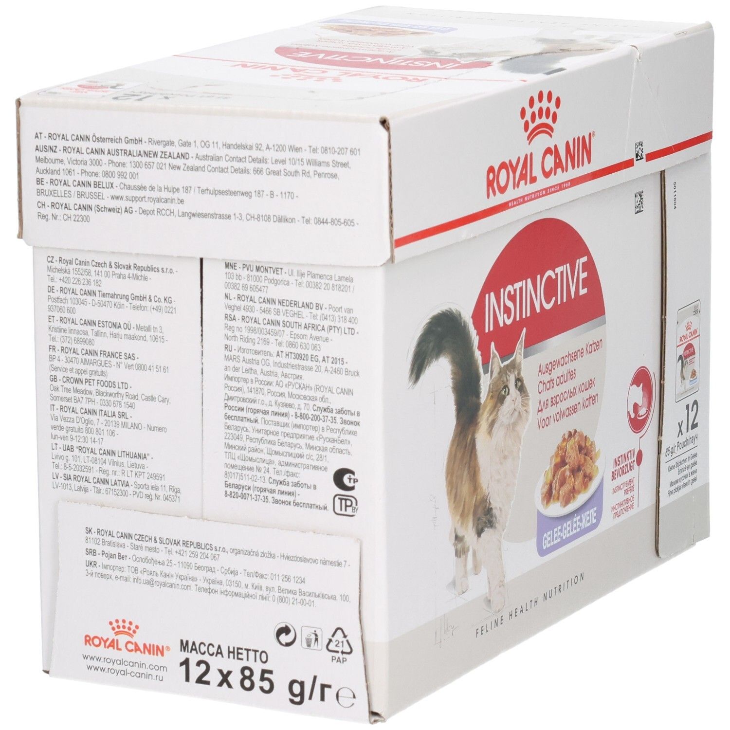 Royal Canin Instinctive Multipack: Rückseite mit Herstellerinformationen und Produktübersicht.
