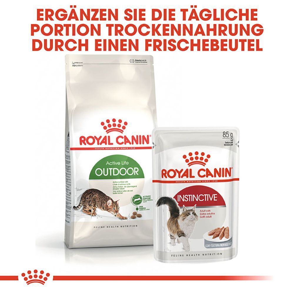 Royal Canin Active Life Outdoor Trockenfutter und Instinctive Nassfutter für Katzen.