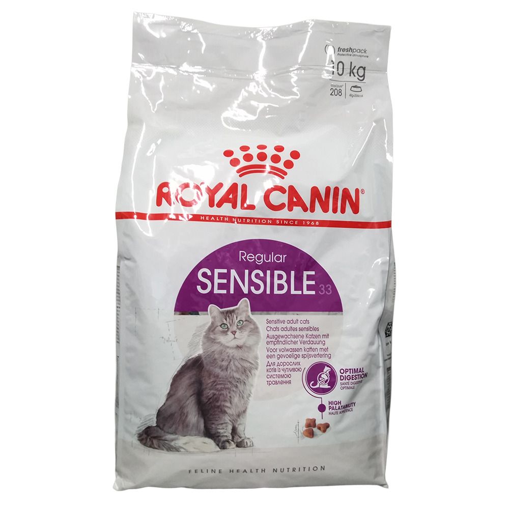 Royal Canin Feline Sensible Katzennahrung, 10 kg Sack mit Bild einer Katze.