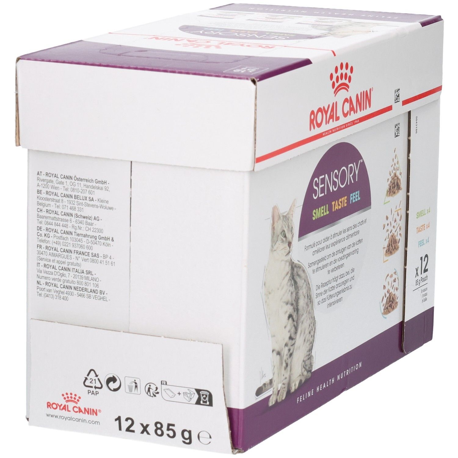 Royal Canin Katzenfutter Multipack: Rückseite mit Produktinformationen und Siegeln.