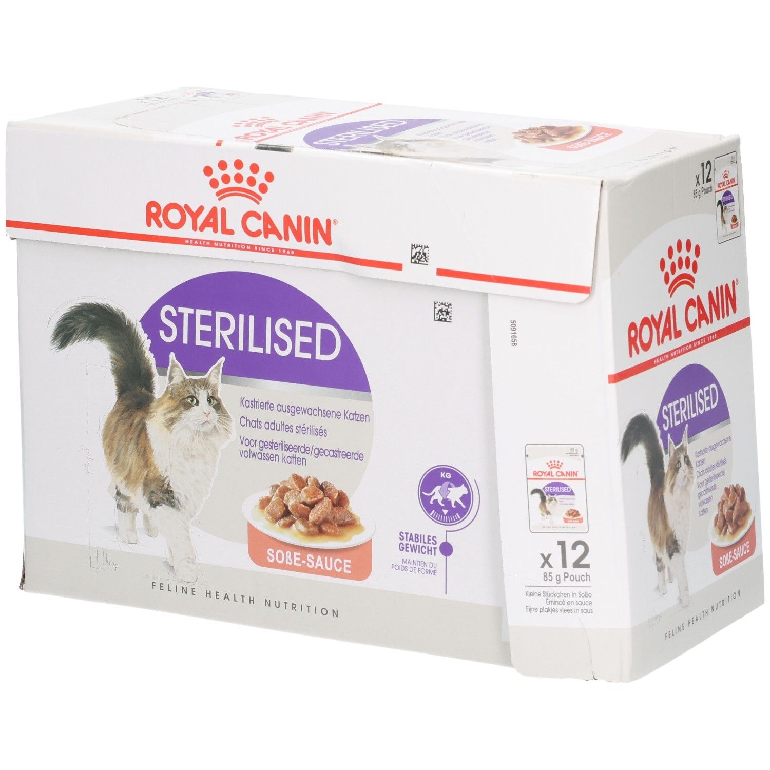 Royal Canin Sterilised Katzenfutter im Karton, 12x85g Beutel.