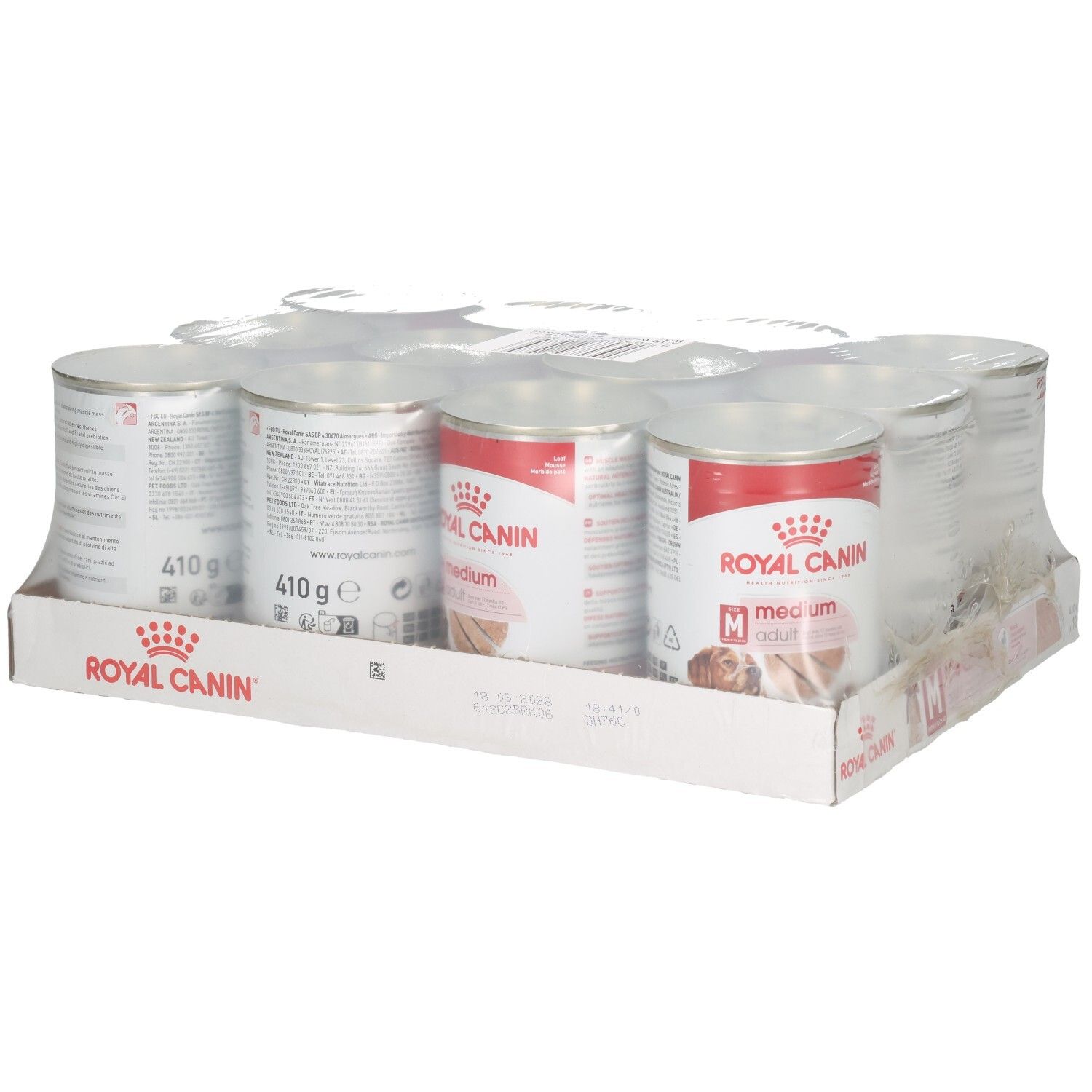 Zwölf Dosen Royal Canin SHN Medium Adult Mousse im Multipack.
