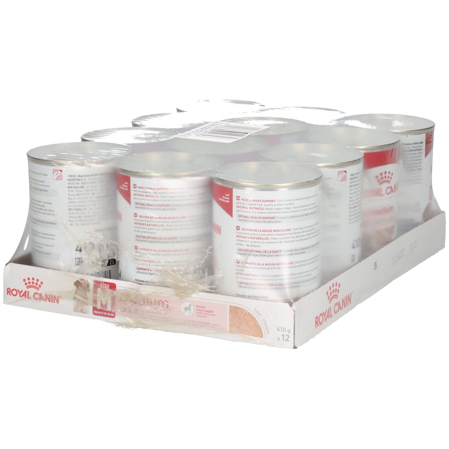 Zwölf Dosen Royal Canin SHN Medium Adult Mousse im Multipack.