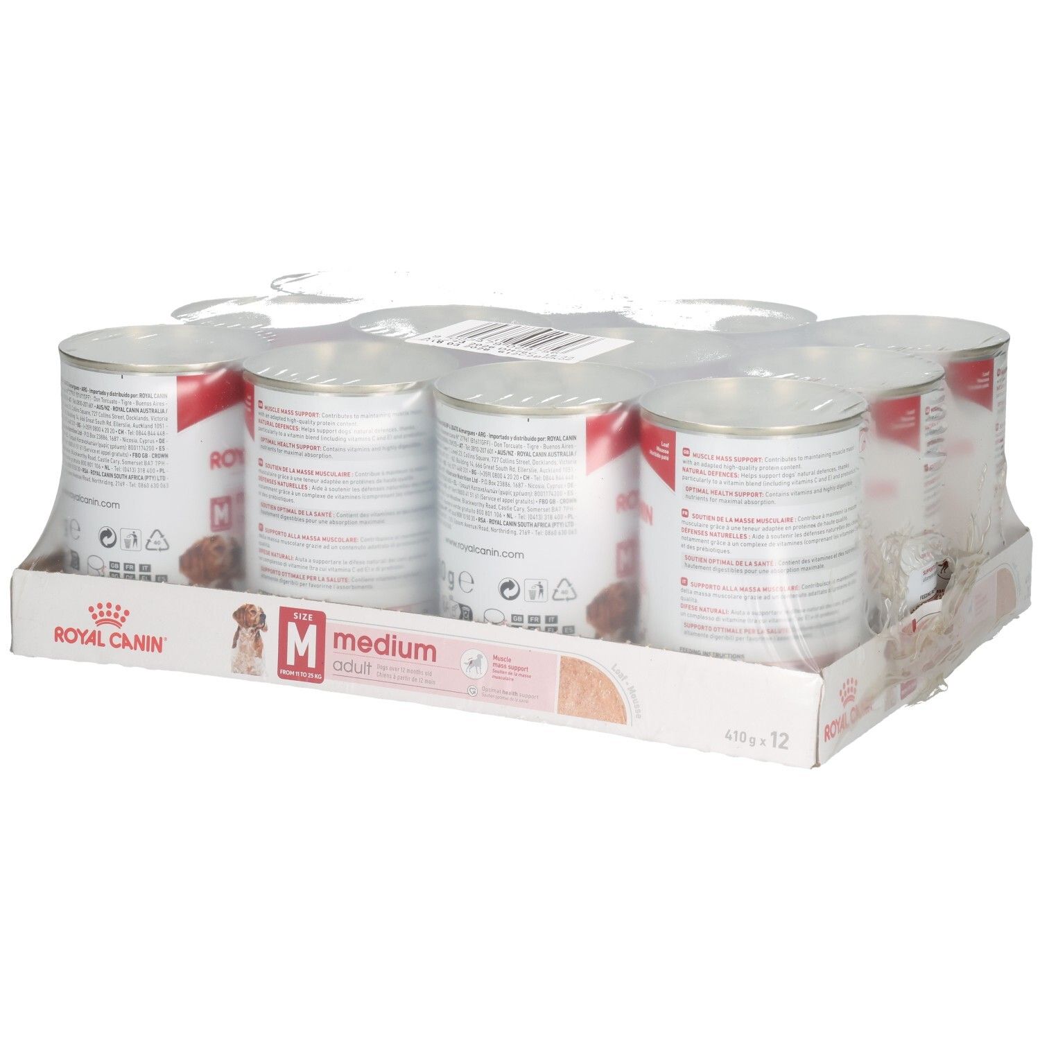 Zwölf Dosen Royal Canin SHN Medium Adult Mousse im Multipack.