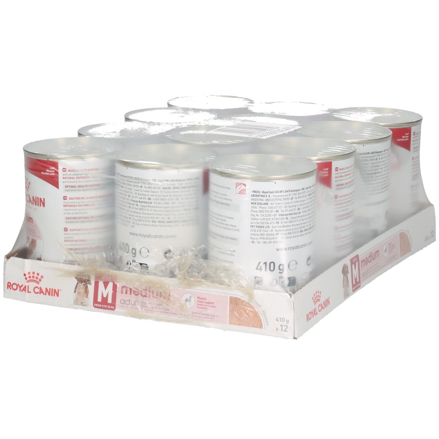 Zwölf Dosen Royal Canin SHN Medium Adult Mousse im Multipack.