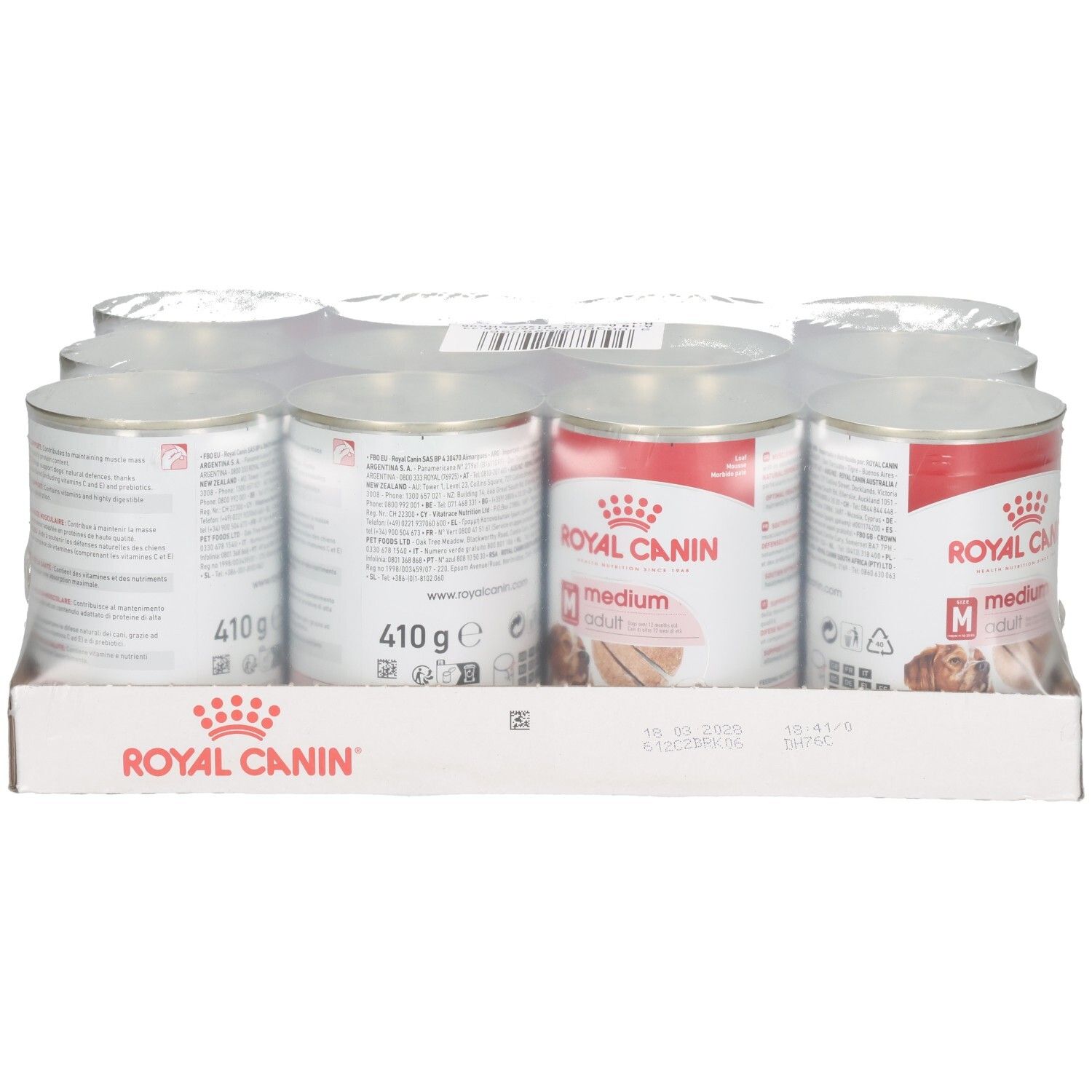 Zwölf Dosen Royal Canin SHN Medium Adult Mousse im Multipack.