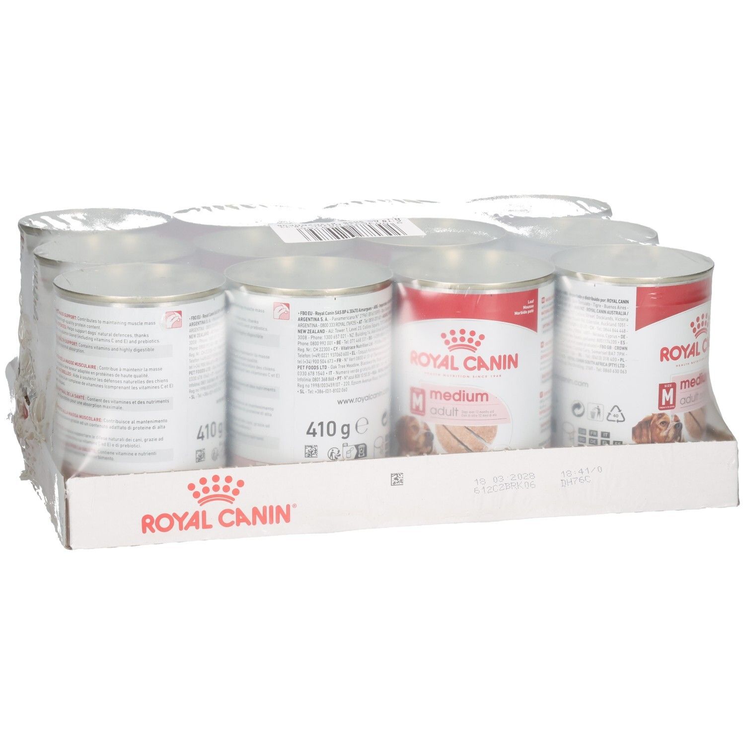 Zwölf Dosen Royal Canin SHN Medium Adult Mousse im Multipack.