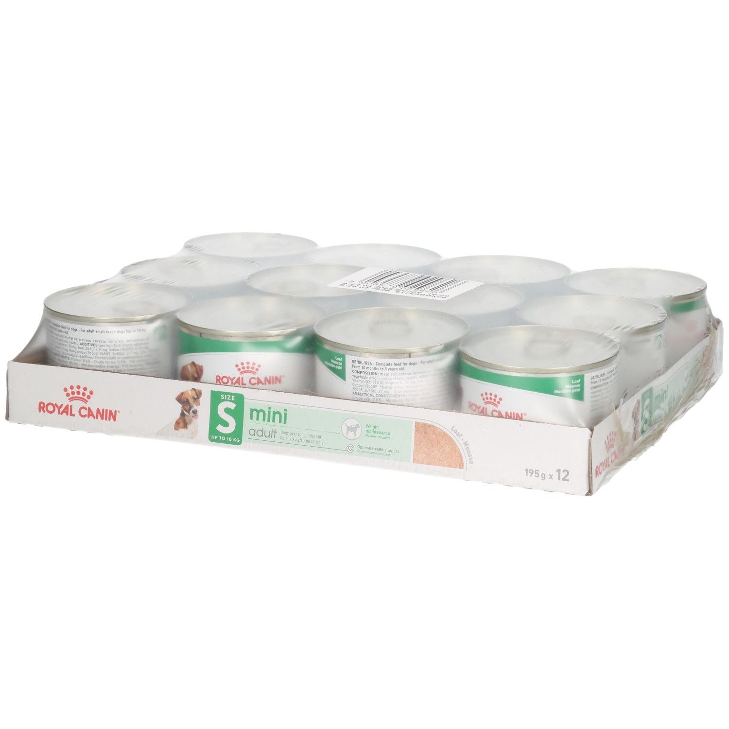 Royal Canin SHN MINI ADULT LOAF 12er Packung mit 195g Dosen.